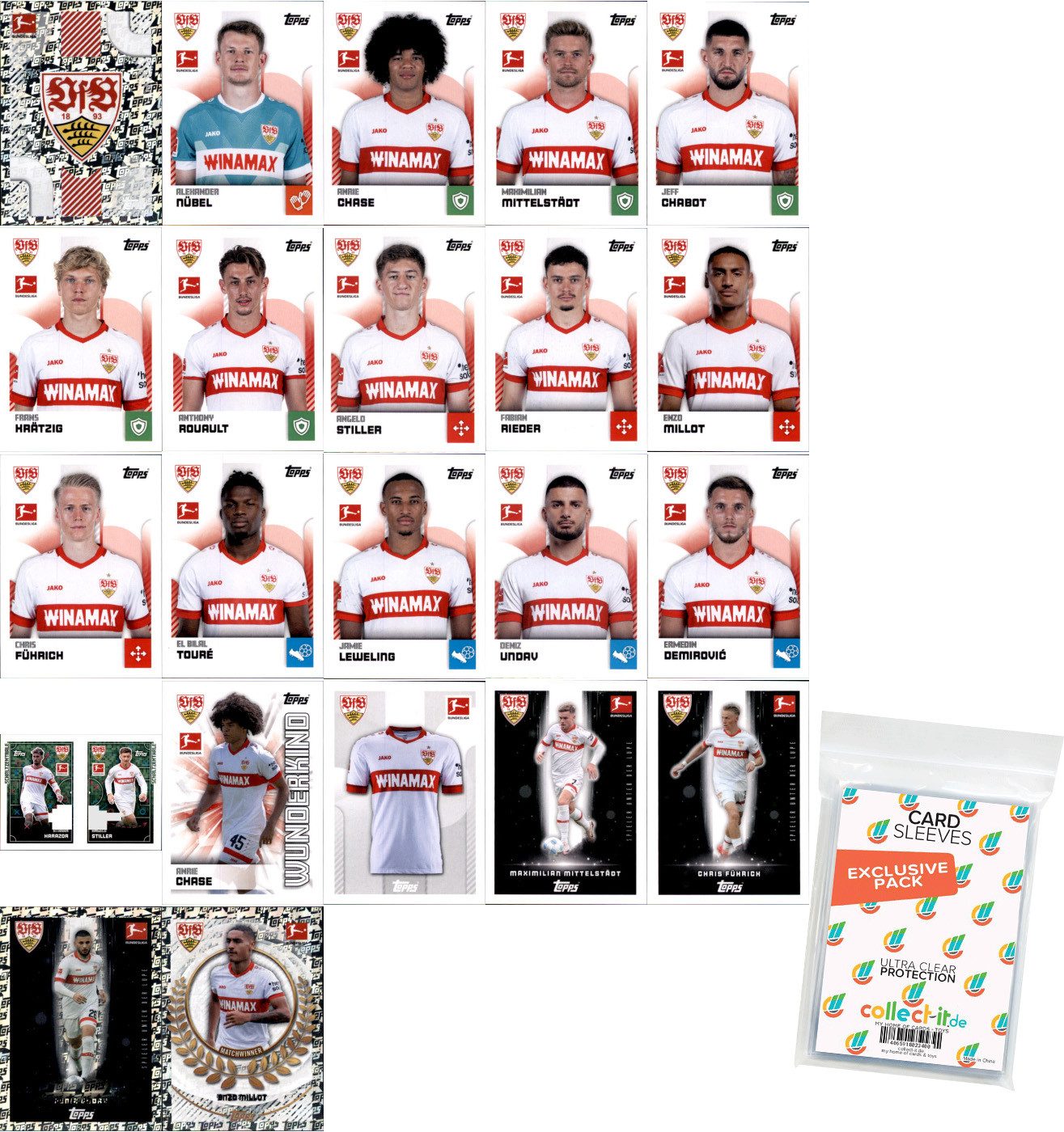 Sammelkarte Bundesliga Sammelsticker 24/25 Mannschaftspaket VfB Stuttgart+Sleeves