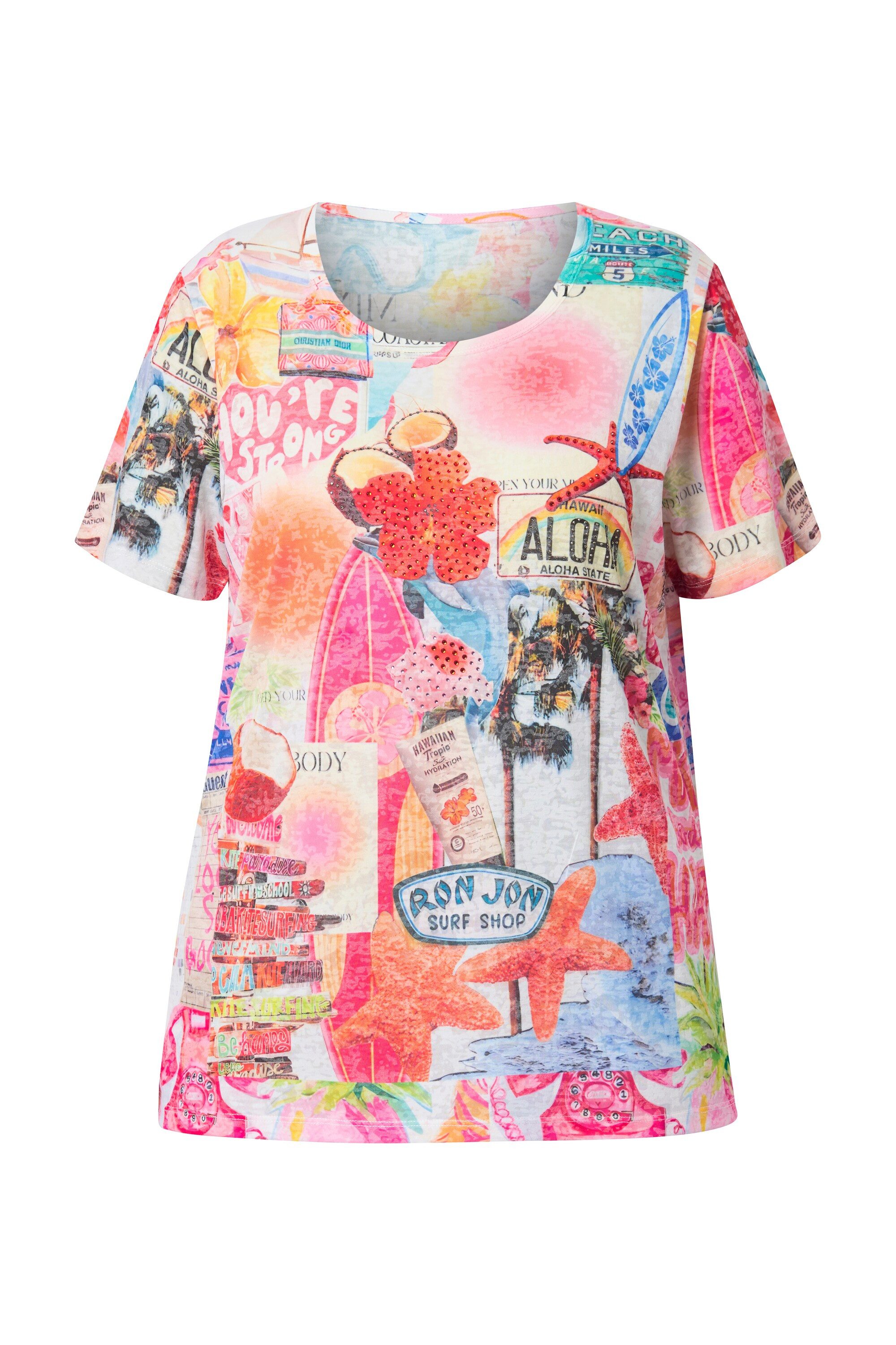 T-Shirt T-Shirt bequeme Passform Beach Glitzersteinchen