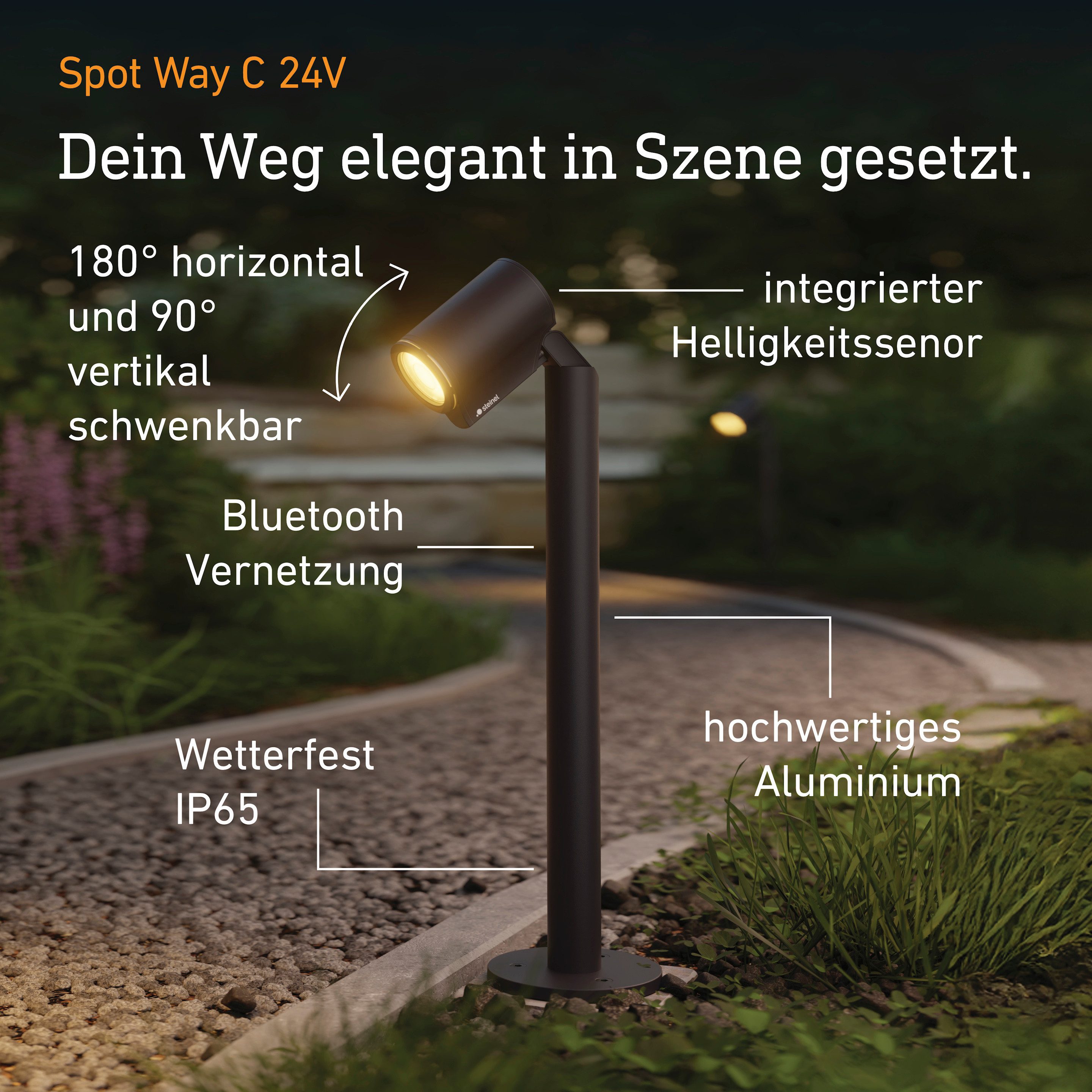 steinel LED Gartenstrahler Spot Way 24 V, ohne Sensor mit Bluetooth, LED fest integriert, Lichtfarbe wechselbar, dimmbar, Appsteuerung, Plug & Play