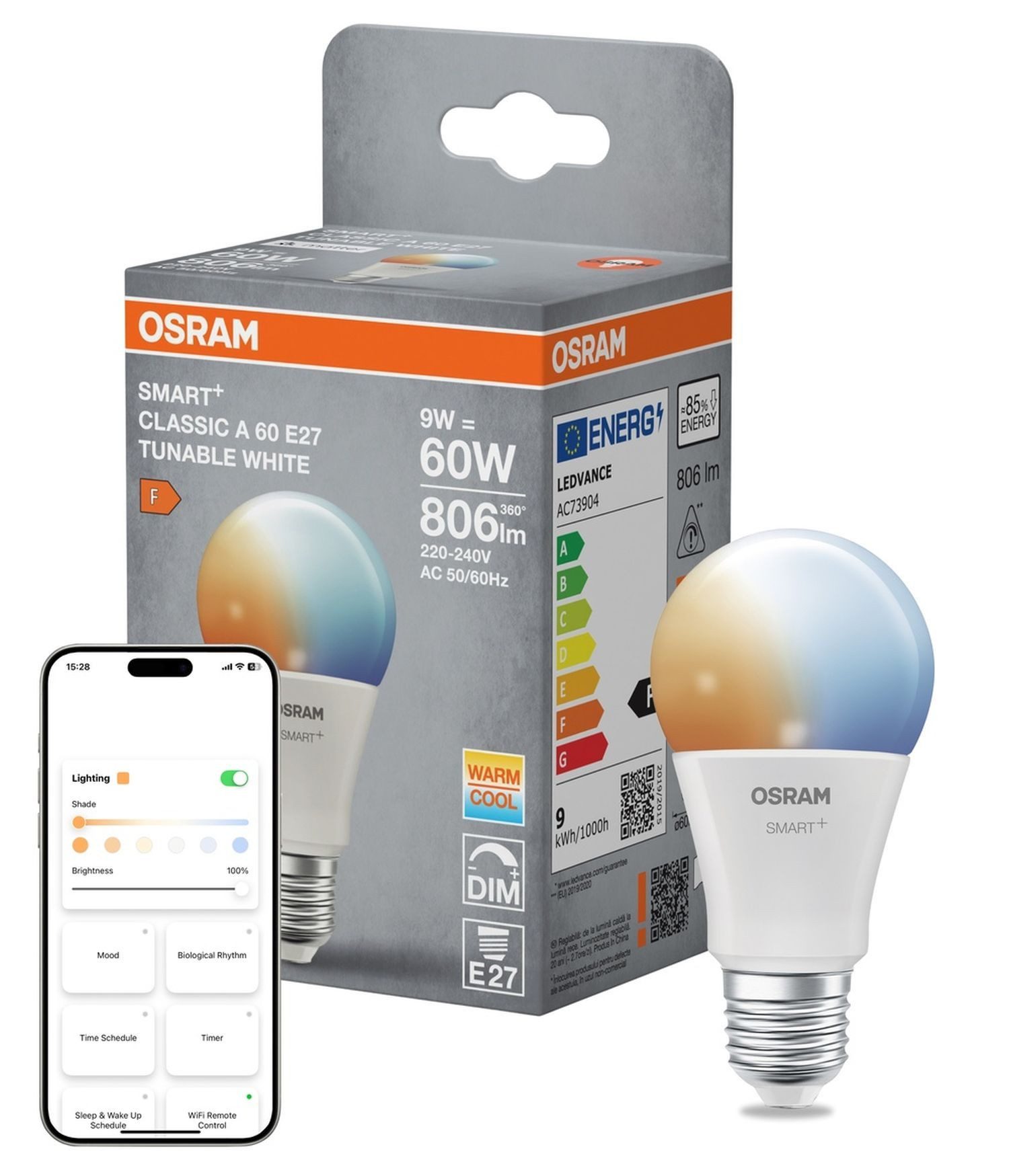 Licht-Erlebnisse LED-Leuchtmittel LAMP, E27, Birne E27 2700-6500 K 806 lm Smart Home dimmbar via App Matter