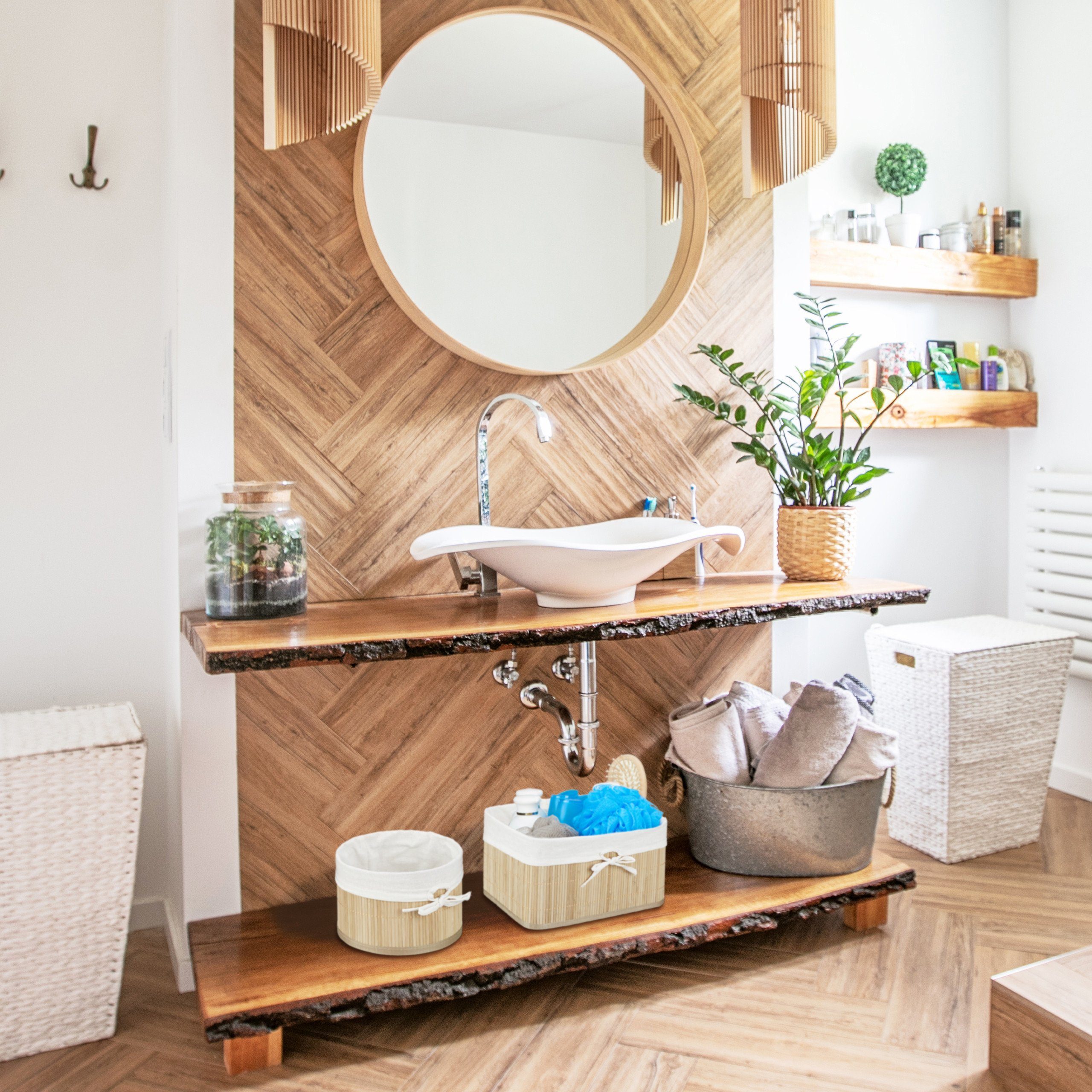 relaxdays Aufbewahrungskorb 8 x Aufbewahrungskorb Bambus günstig online kaufen