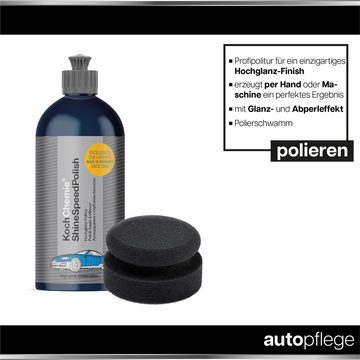 Koch Chemie Shine Speed Polish 500ml Auto Handpolitur Set Schwamm Tuch Autopolitur, Hochglanz-Politur, Finish, Polierschwamm, Poliertuch, Autopolitur