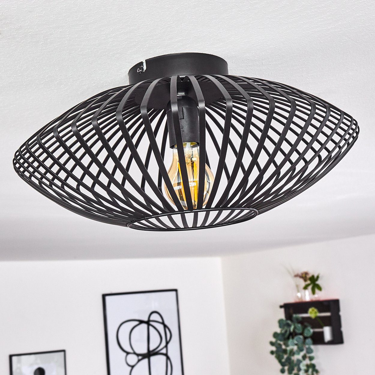 hofstein Deckenleuchte »Pieris« Deckenlampe aus Metall in Schwarz, ohne Leuchtmittel, E27, Leuchte m. Gitter u. Lichteffekt an der Decke