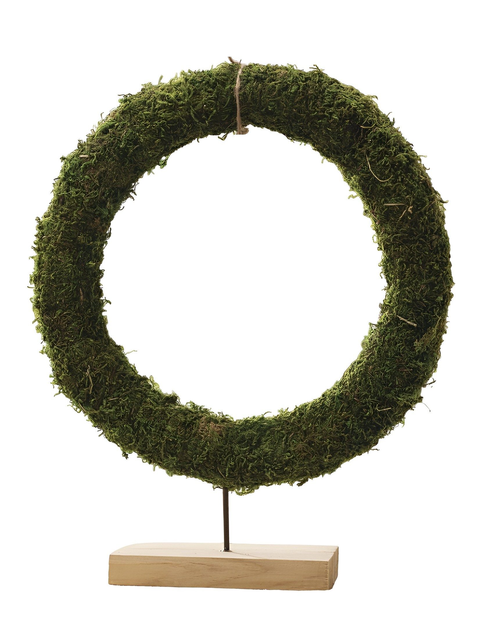 Dekoleidenschaft Dekokranz stehend, Dekoring "Moos" aus Naturmoos Ø 35 cm, auf Holz Sockel, Mooskranz zum dekorieren, Tischkranz, Kranz, Hoop, DIY Deko