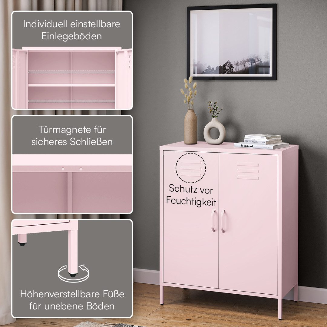 skølm Kommode Atria aus Metall (Rosa, 3 Fächer), höhenverstellbare Böden, Highboard auch verfügbar mit Schubladen