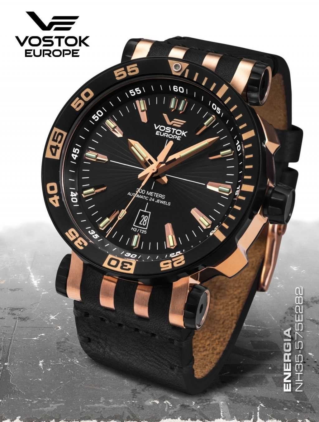 Lederband Vostok mm 575E282 Europe Automatikuhr Herrenuhr Edelstahl Energia Rocket 48