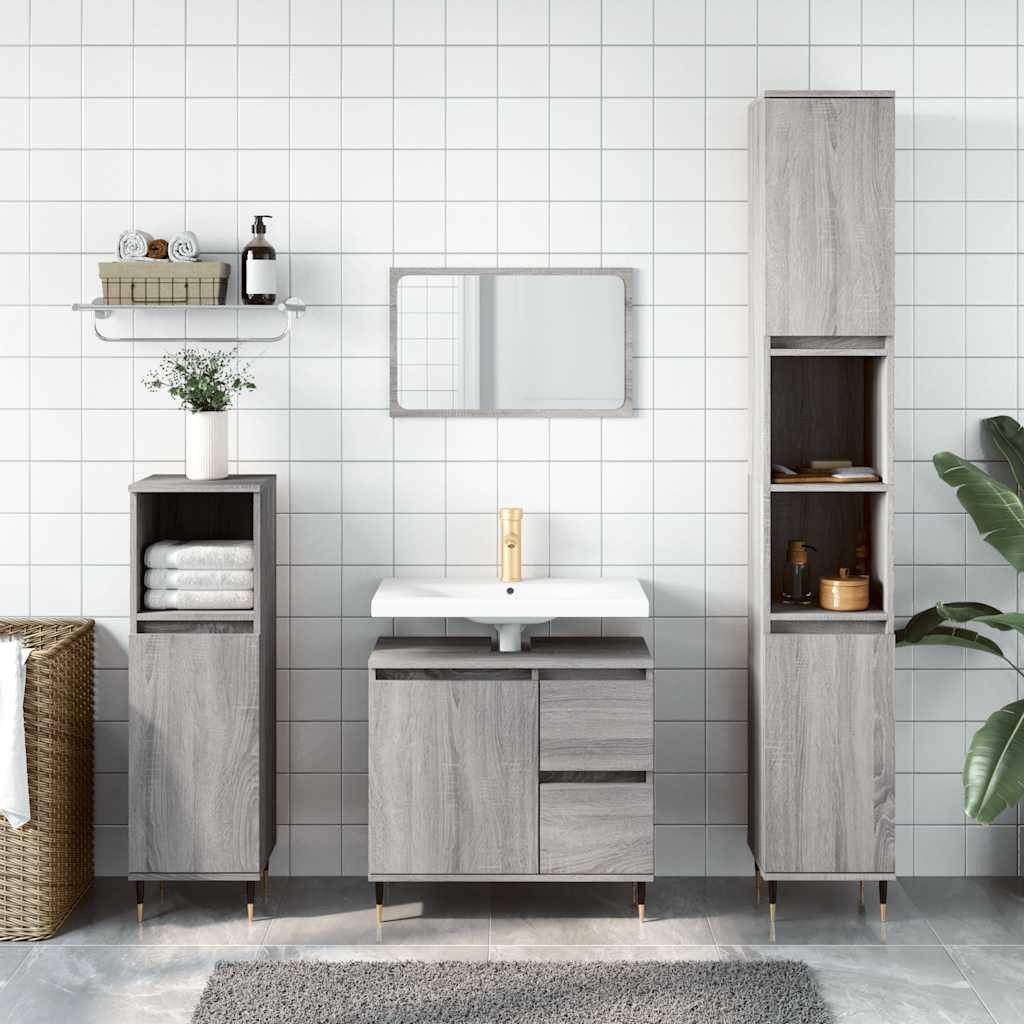 Badkommode Badezimmerschrank 65x33x60 cm Grau Sonoma aus Holzwerkstoff und Eisen