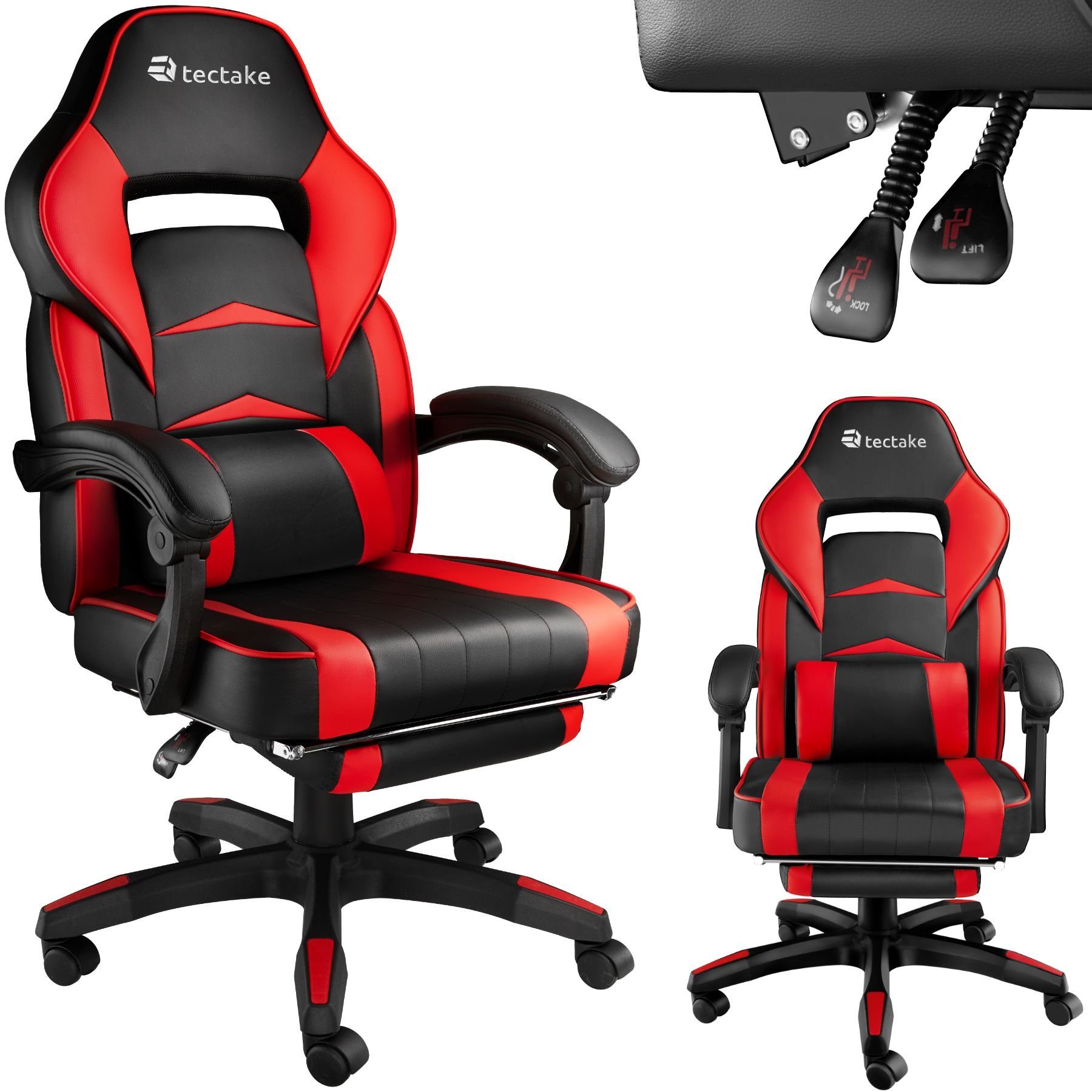 tectake Gaming-Stuhl Comodo St), Fußstütze schwarz/rot (1er, 1