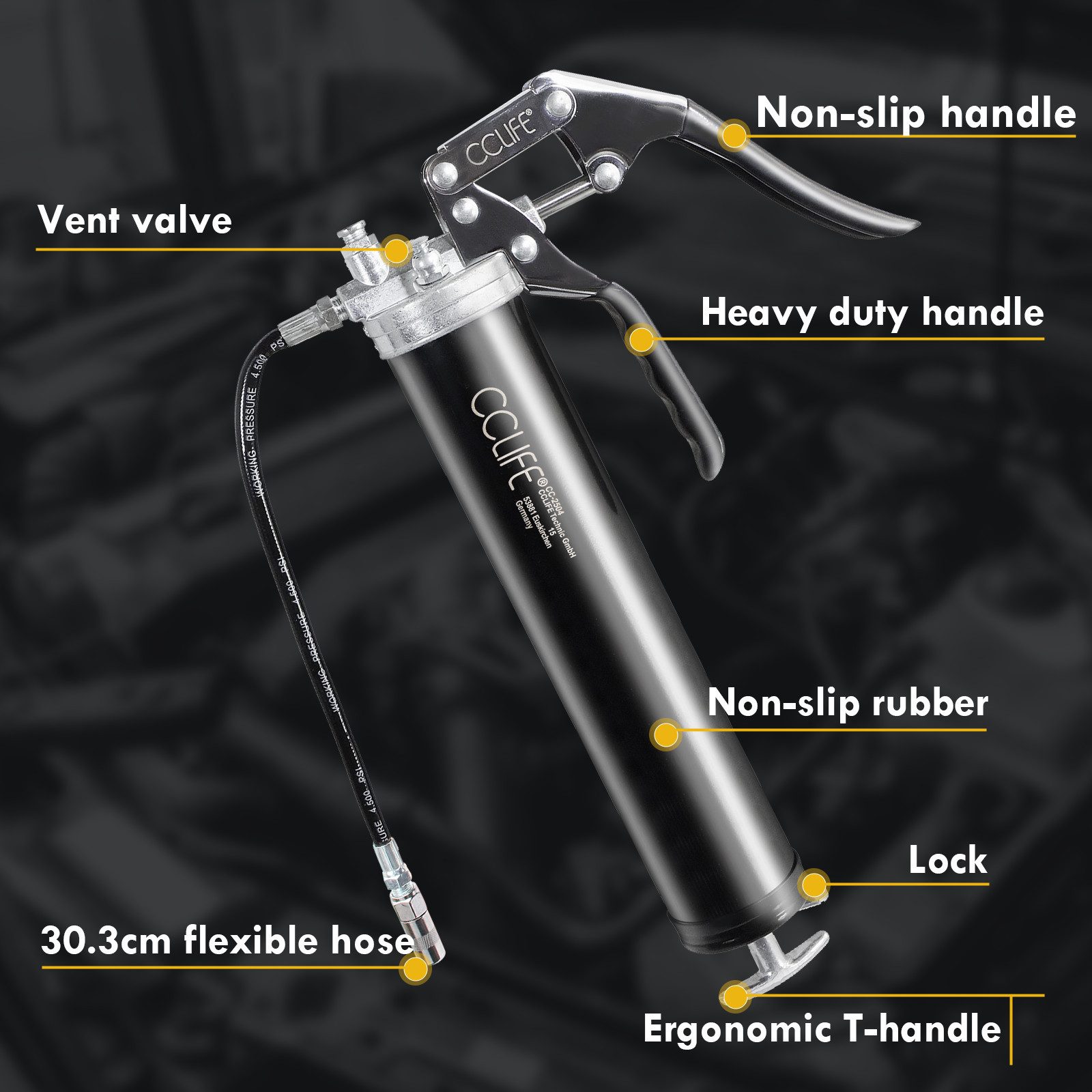 CCLIFE Handpresse 6000 PSI Pistolengriff Schmierung Hebelfettpresse Einhand Fettpresse, 1-tlg.