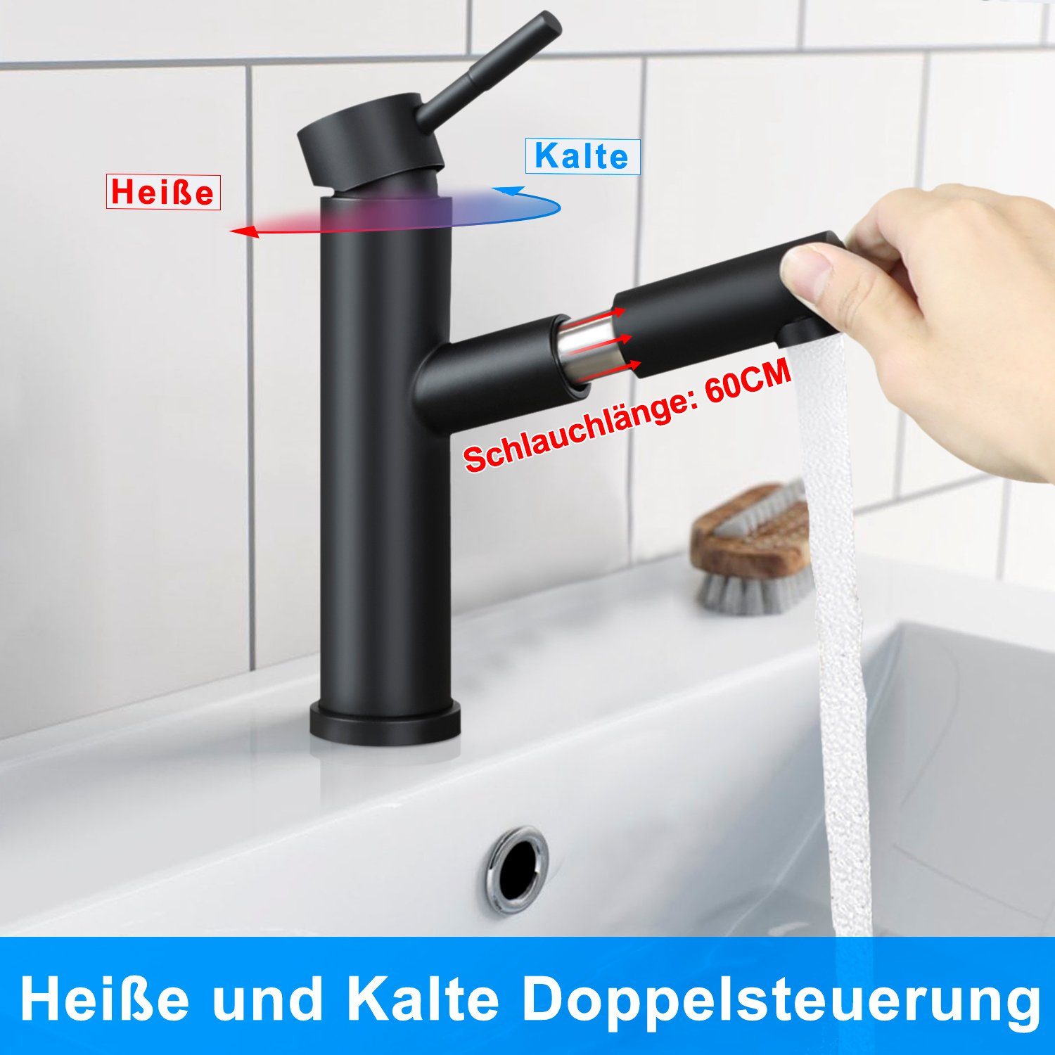 ZMH Waschtischarmatur Bad Schwarz Wasserhahn Ausziehbar günstig online kaufen