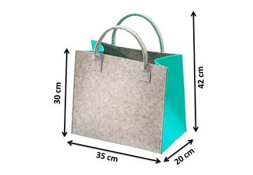 Kobolo Einkaufsshopper Filztasche hellgrau mit türkisen Seiten 35x20x30cm, 20 l