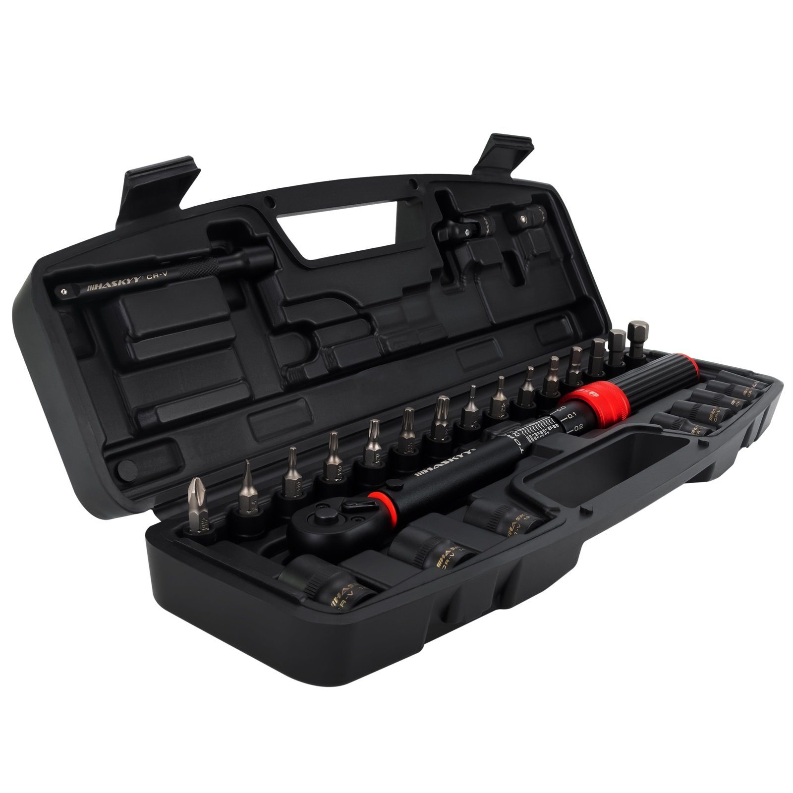 HASKYY Drehmomentschlüssel Drehmomentschlüssel Set 1/4" 2-25Nm mit Nüssen Bits Fahrrad Bike Motor