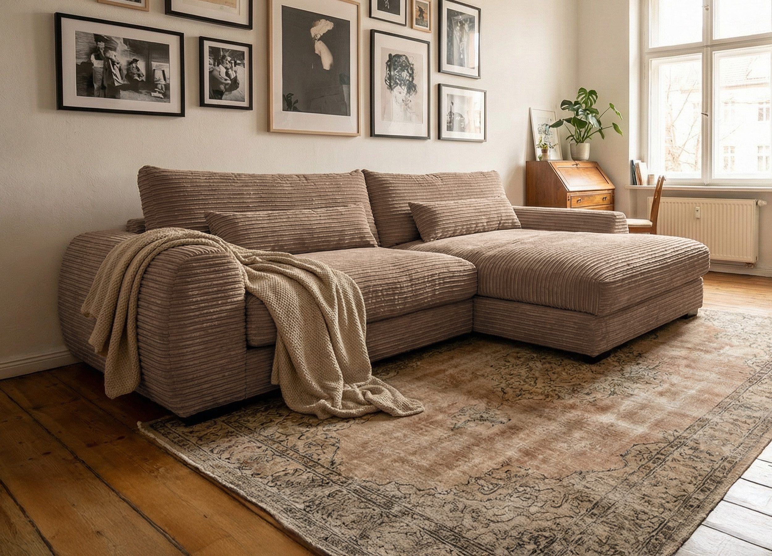 Massivart® Ecksofa Cord / 265 cm breit / Cordsofa mit Nosagfederung / MARK, günstig online kaufen