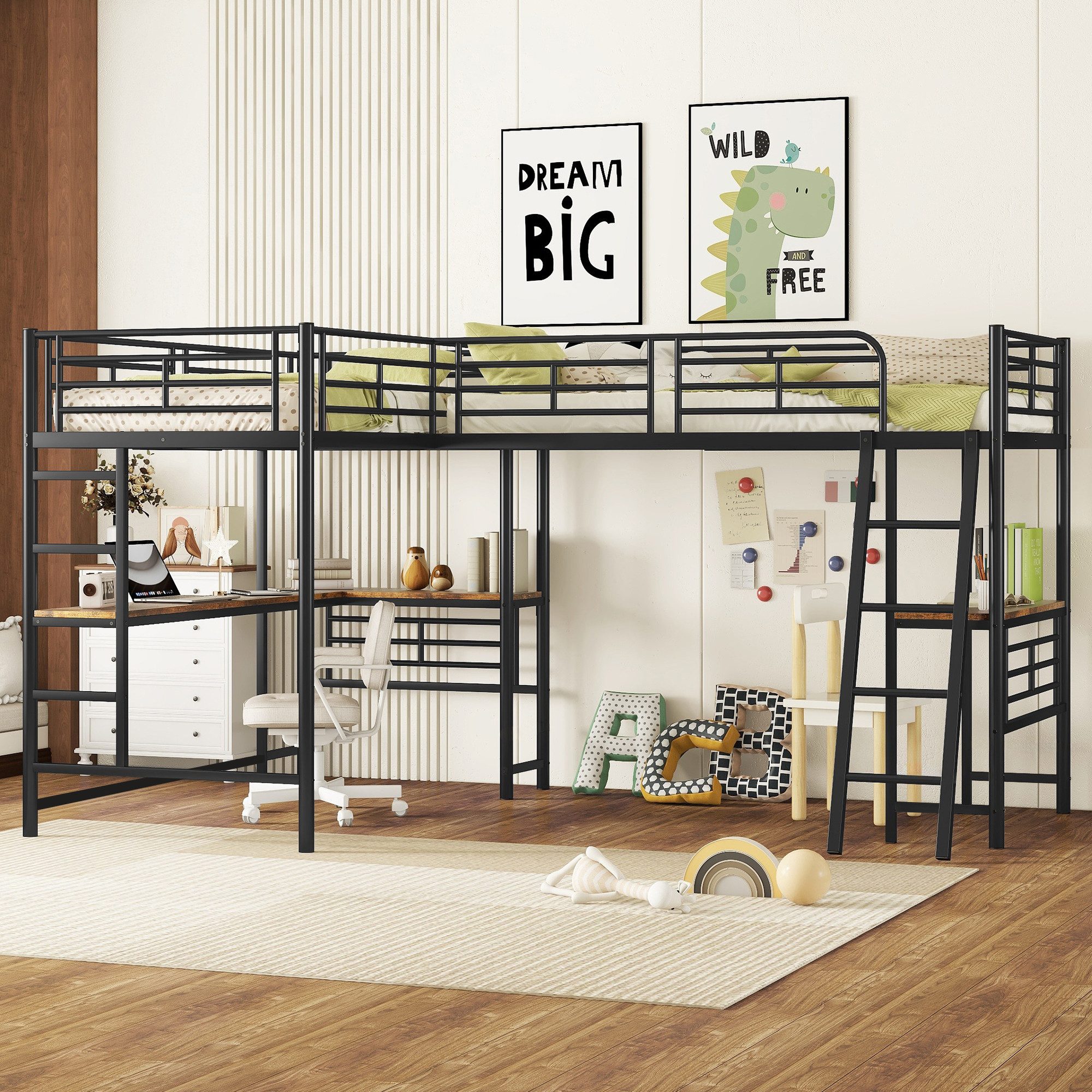 Flieks Hochbett Kinderbett Metallbett 90x200cm mit 2 Liegefläche und Schrei günstig online kaufen