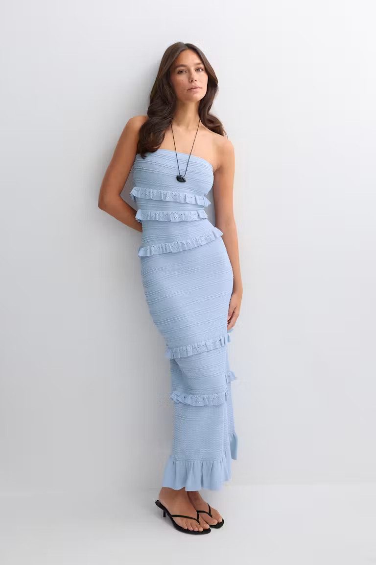 Gina Tricot Partykleid - Gestricktes Damen Schlauchkleid - blaues Maxikleid