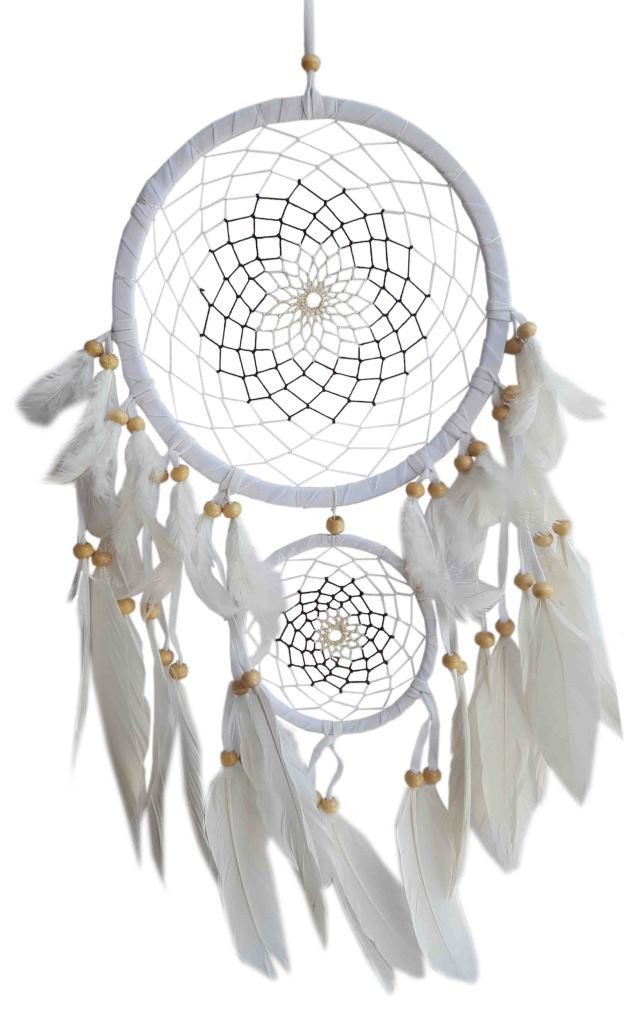 Saraswati Traumfänger Traumfänger "Multicoloured" Leder weiss, mit 1TF 22cm und 1TF 12cm, 22