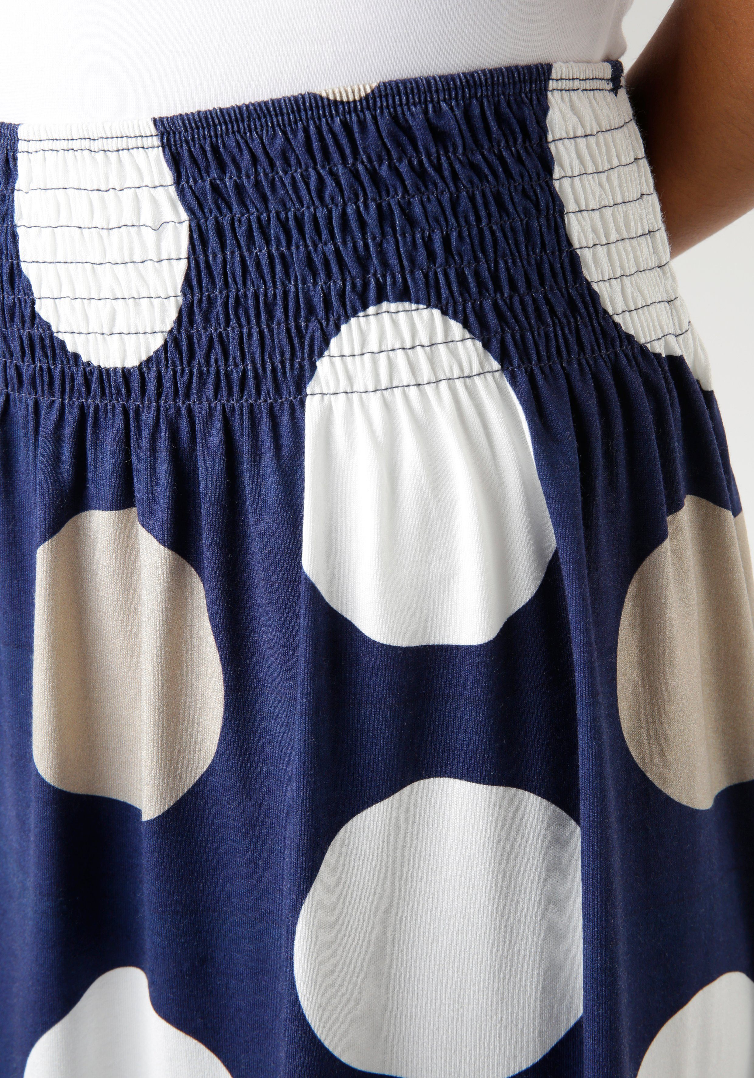 Aniston SELECTED Sommerrock mit gesmoktem Bund und Punkte-Druck