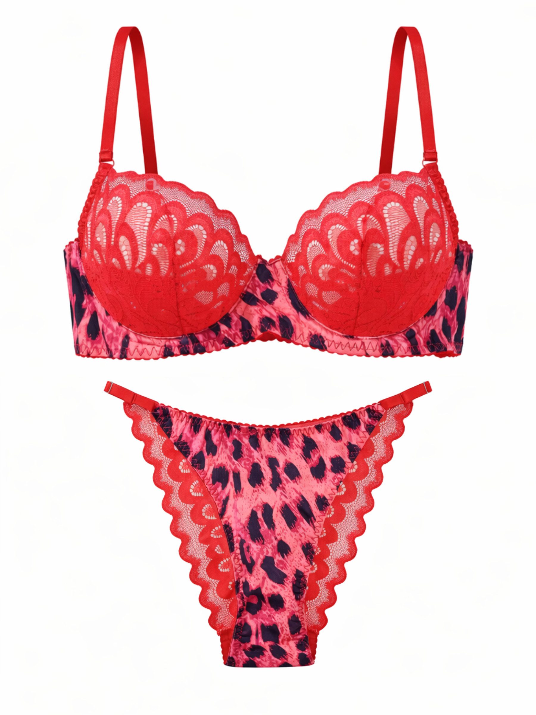 Elegant Love Set: Bügel-BH Damen Dessous-Set – Lingerie-Set aus Spitze, Reizwäsche mit Leo-Detail (Set, 2-tlg., mit Slip) Sexy BH-Set mit Leopardenmuster – Unterwäsche für besondere Anlässe