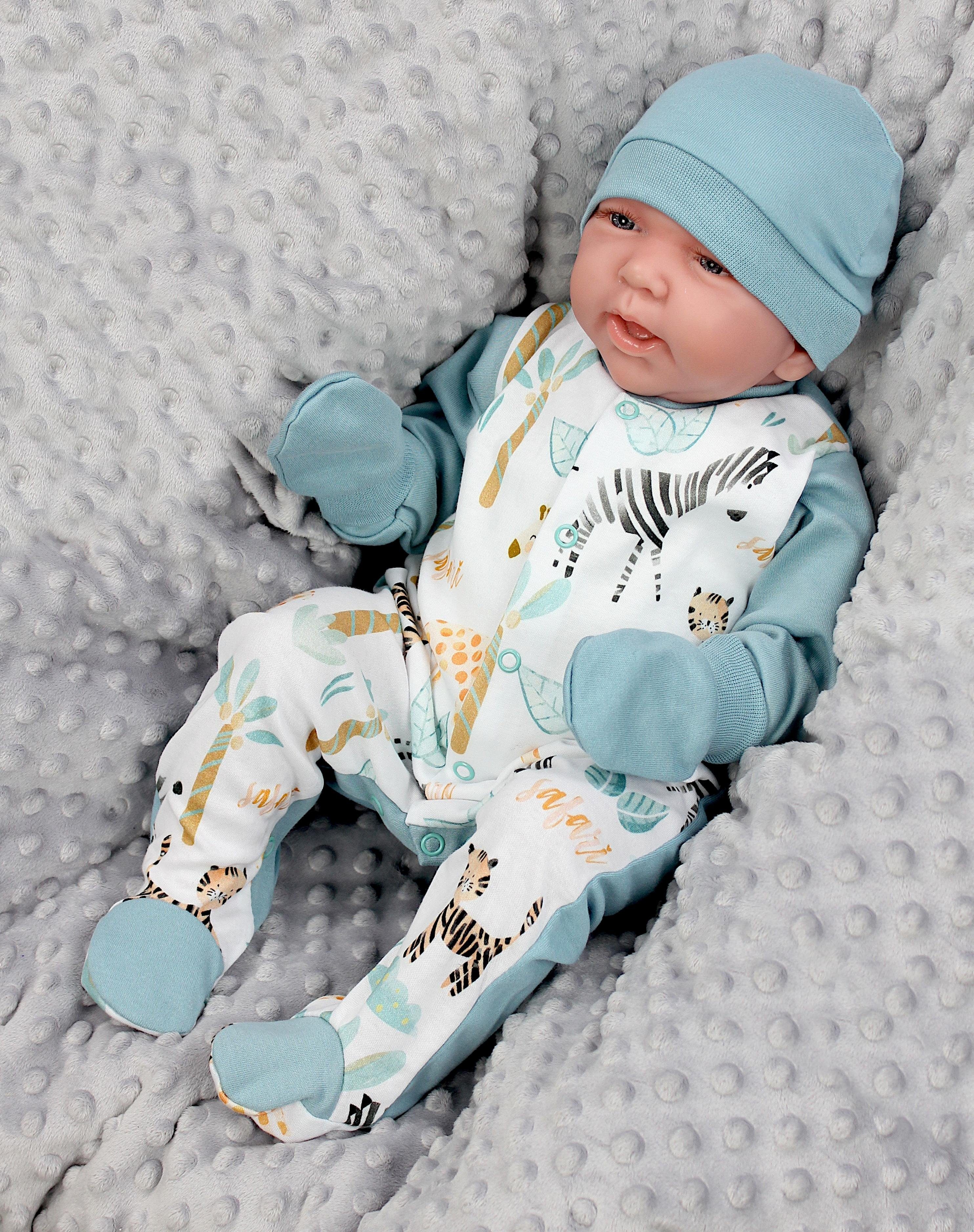TupTam Erstausstattungspaket Baby Jungen Bekleidung tlg Fäustlinge Mütze Safari Strampler 5 Set Body Grün