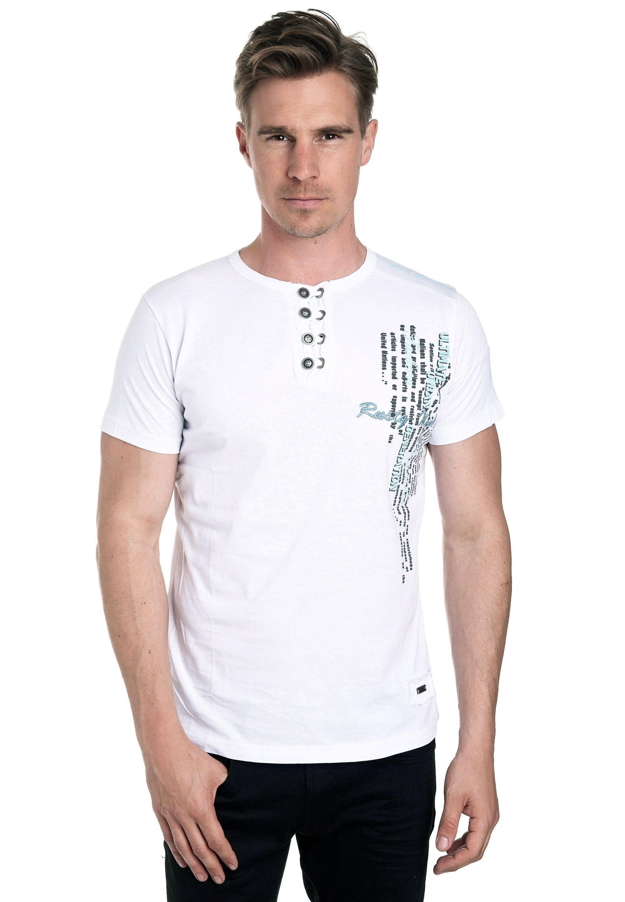 Rusty Neal T-Shirt mit schicker Knopfleiste weiß