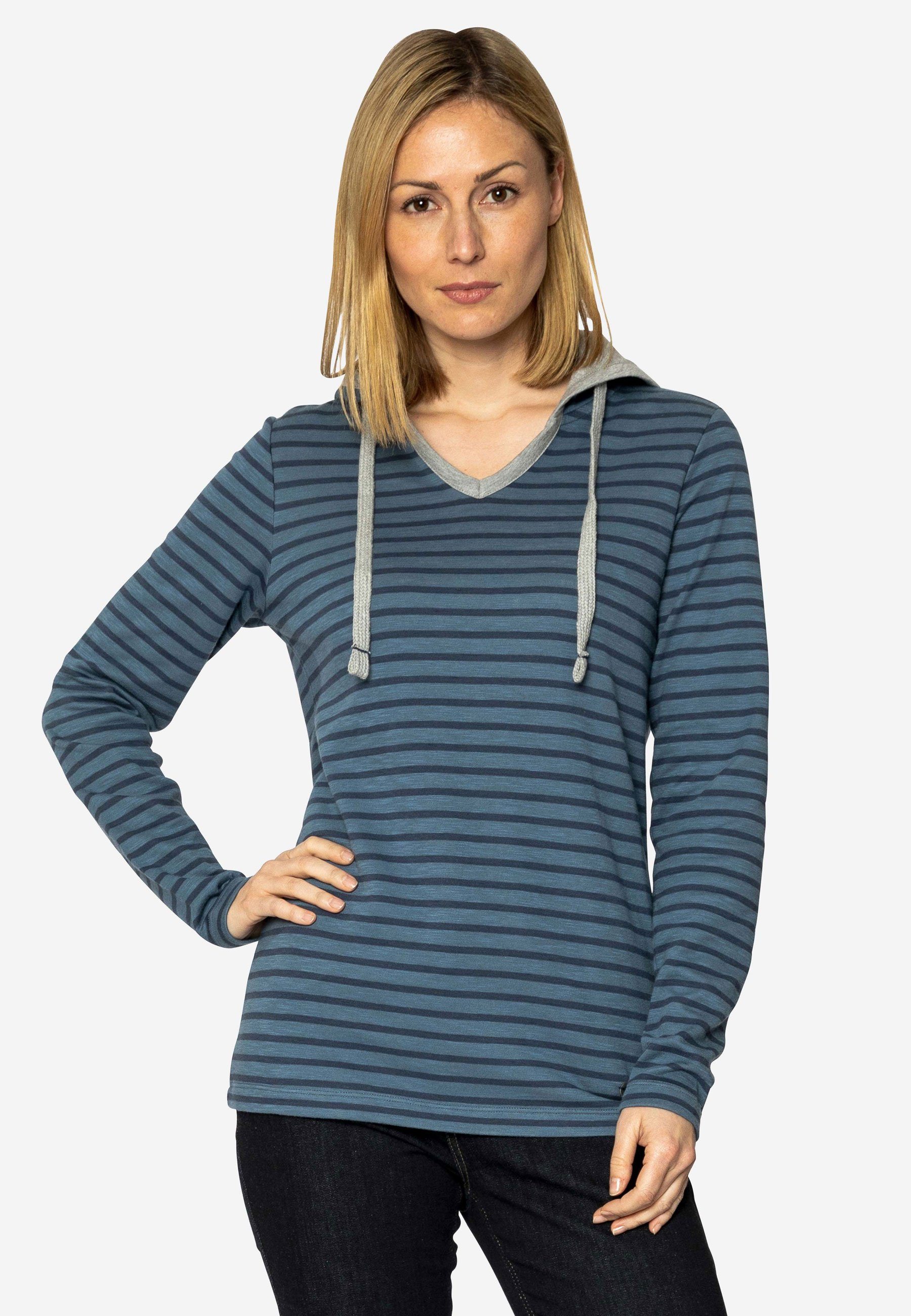 Hoodie darkblue-white Favorite V-Ausschnitt Streifen Kapuzenpullover leicht Elkline