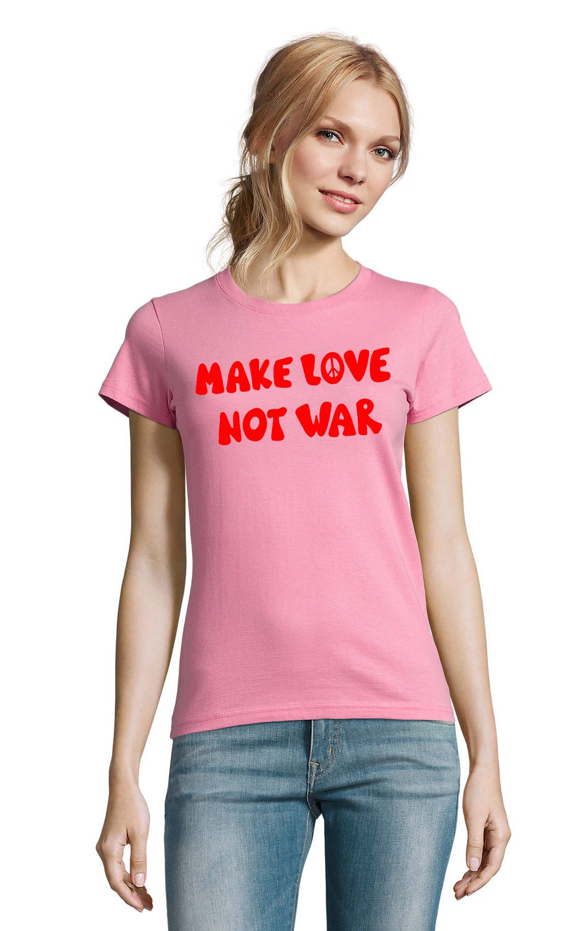 T-Shirt Make Love Not War Damen T Shirt Print Rundhals Baumwolltop