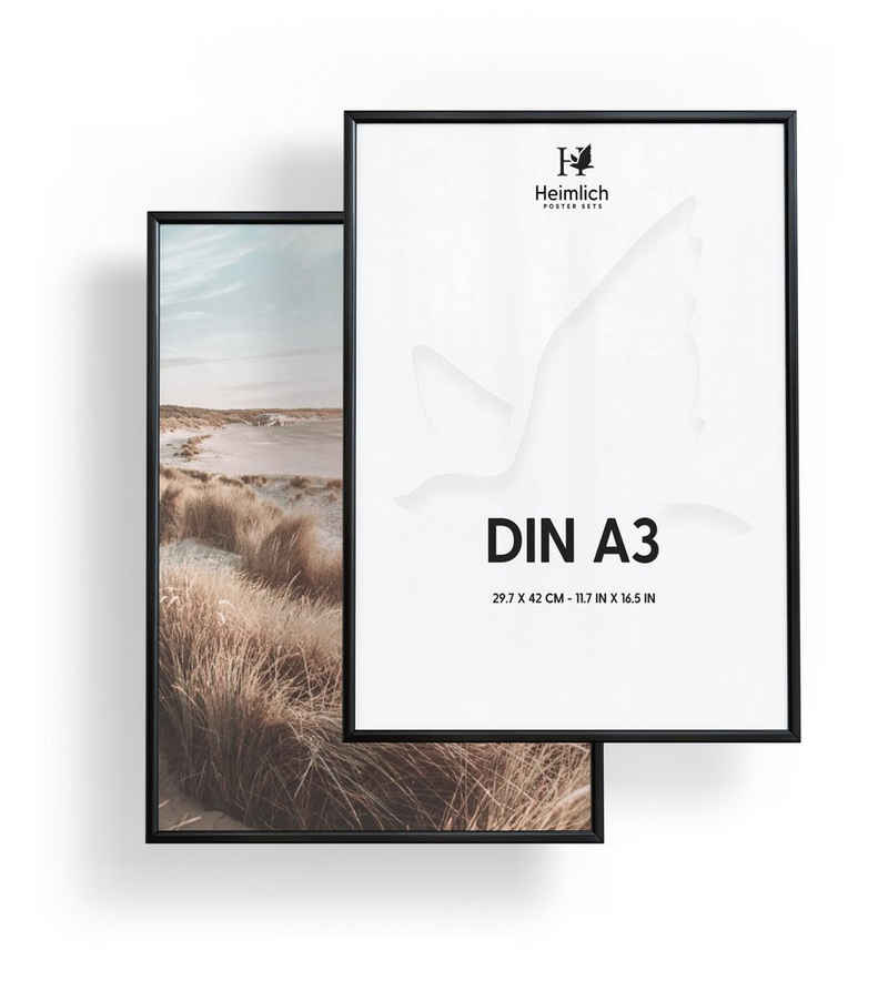 Heimlich Bilderrahmen Alu in DINA4 & DINA3 & 50x70 mit Acrylglas, Metall Bilderrahmen Set, für 2 Bilder (Doppelpack)
