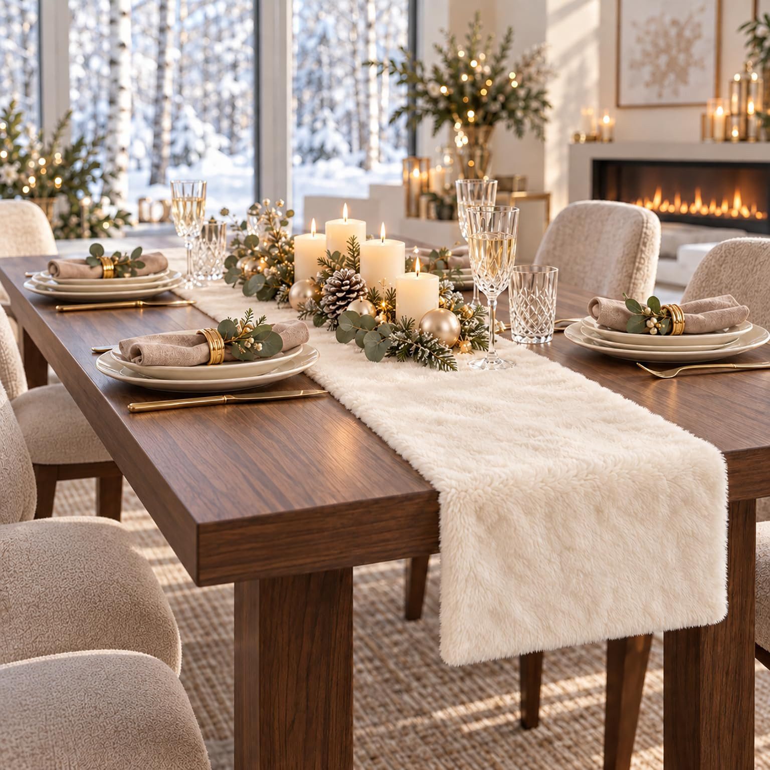 FOUORTUNATE-BEE Tischläufer Kuschelfell Flauschiges Tischläufer Winter Weihnachten (für Esstisch Sideboard Couchtisch weich Tischläufer)