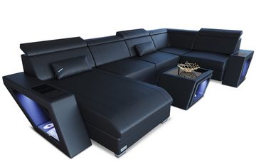 Sofa Dreams Wohnlandschaft Ledersofa Catania U Form Couch Leder Sofa, mit LED, wahlweise mit Bettfunktion als Schlafsofa, Designersofa