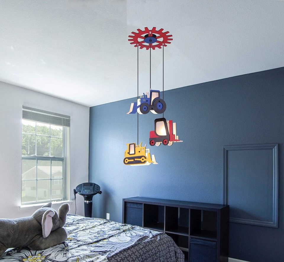 Globo Hängeleuchte GLOBO Hängeleuchte Kinderzimmer Pendelleuchte  Kinderlampe Hängelampe, hängend, Baufahrzeuge, Beleuchtung, LED wechselbar,  Warmweiß, Pendellampe, Junge, Mädchen, Baby