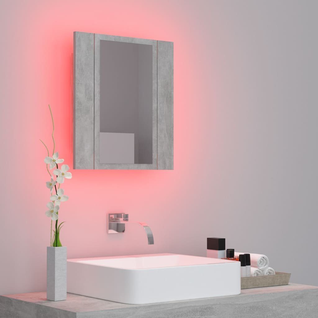 40x12x45 cm vidaXL Acryl Betongrau LED-Bad-Spiegelschrank (1-St) Badezimmerspiegelschrank