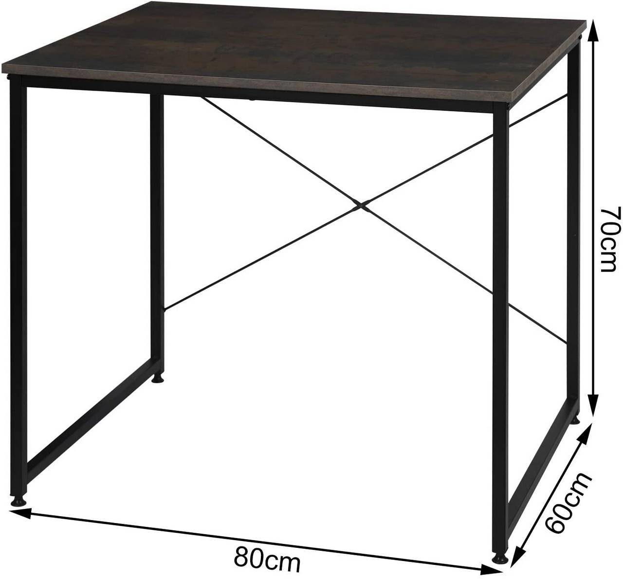 cm 70 PC Schreibtisch Woltu schwarz-rostfarbe Tisch 60 (1-St), 80 x mit Eisen-Gestell, x