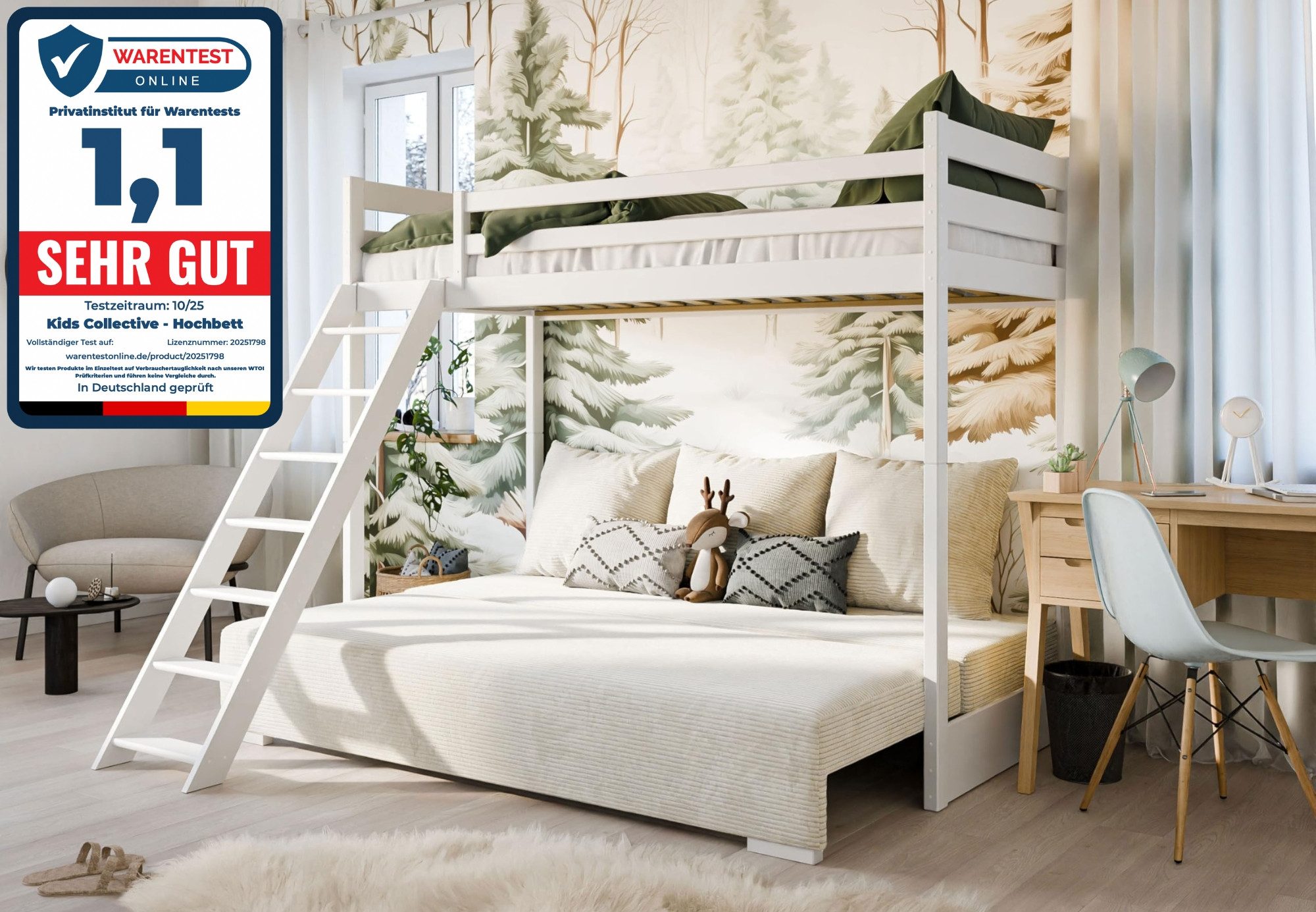 Kids Collective Hochbett 90x200 cm mit Schlafsofa 140x200 cm Couch in Cord- günstig online kaufen