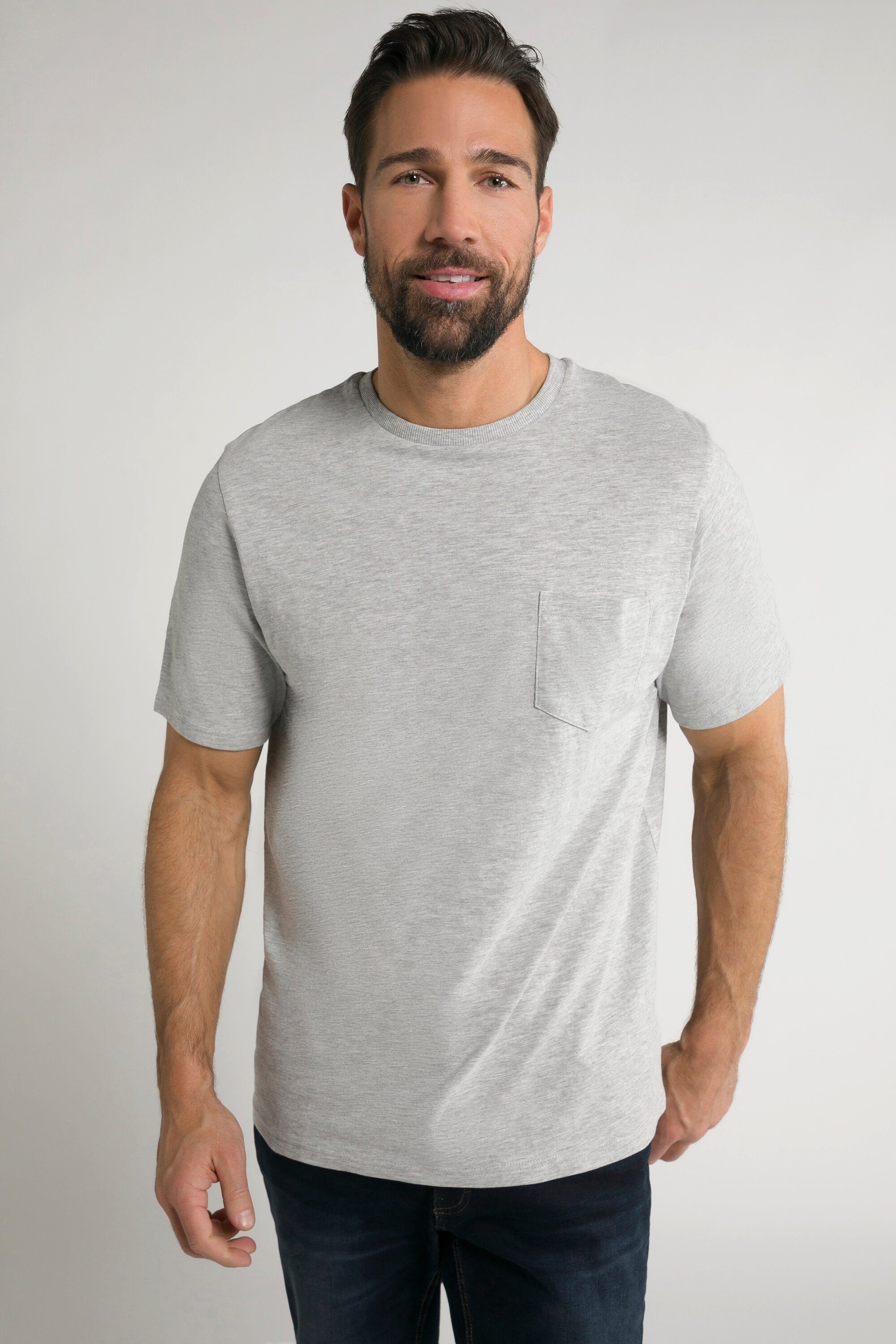 JP1880 T-Shirt T-Shirt Bio-Baumwolle Halbarm hellgrau mélange