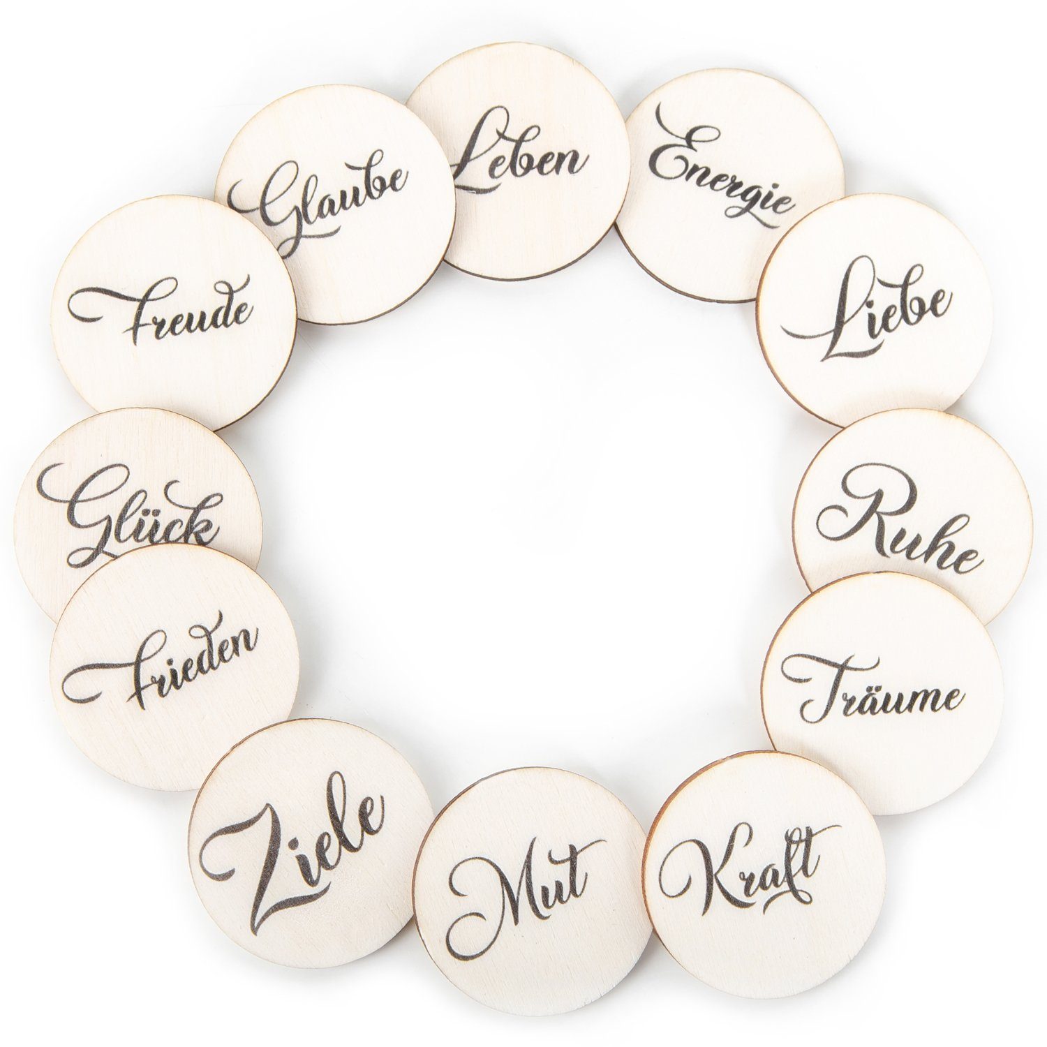 Streudeko 12 Glückstaler aus Holz inkl. braunes Säckchen 4cm