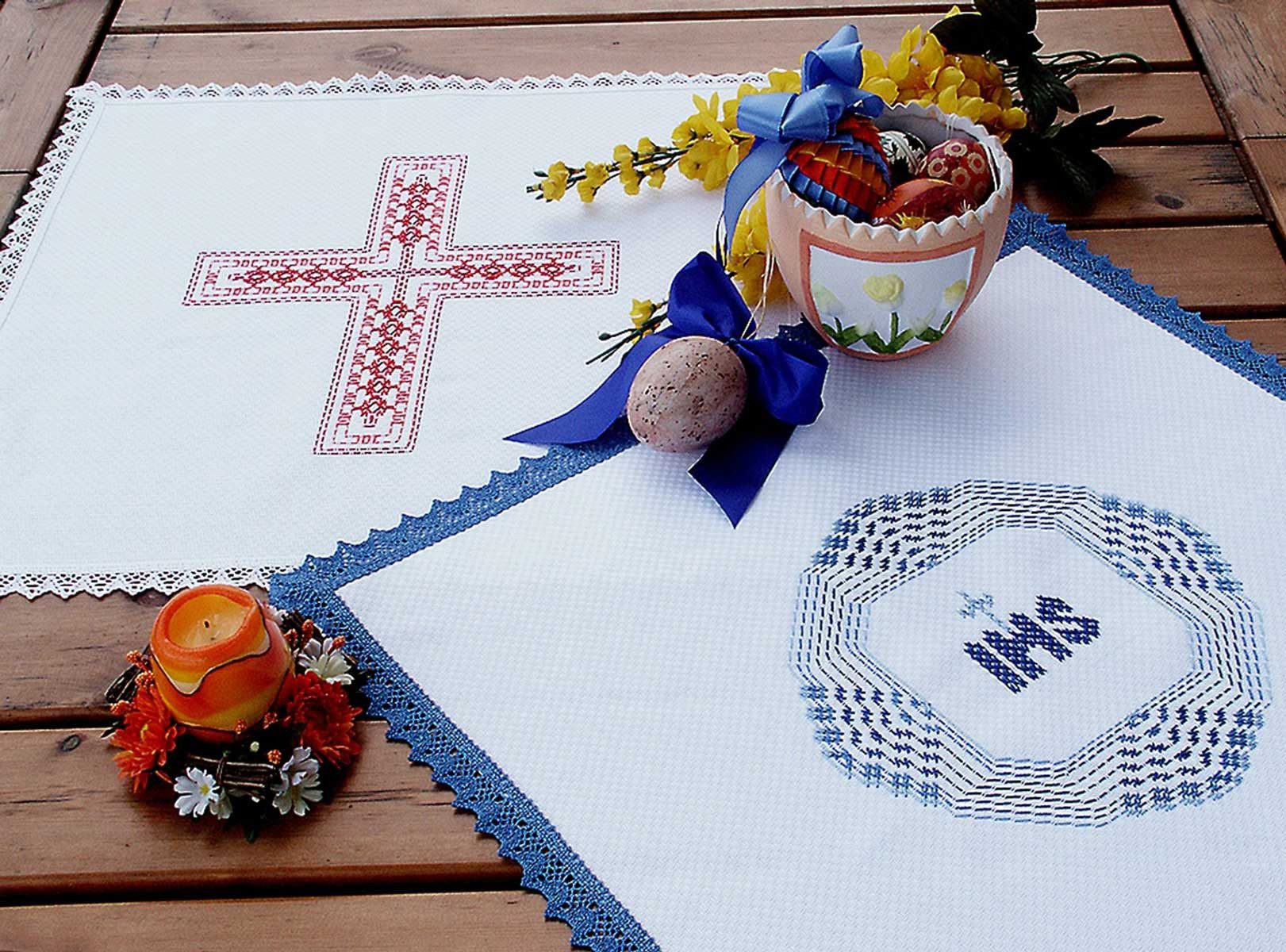Hofer Kreativset Weihkorbdecke „Haferkorn“ 55x55cm – Stick-Rohling (Ohne Spitze), (embroidery kit by Marussia)