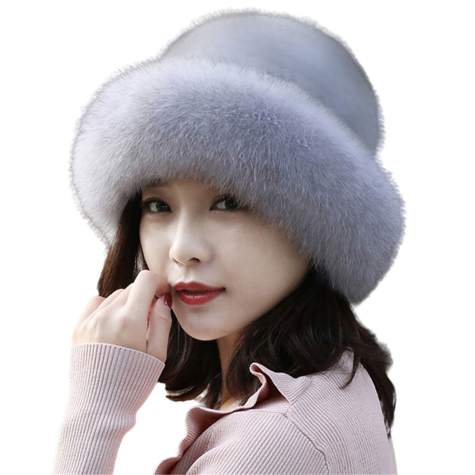 Blusmart Plüschmütze Mode-Wintermütze Mit Kunstpelzbesatz Für Damen, Modische Warme grau