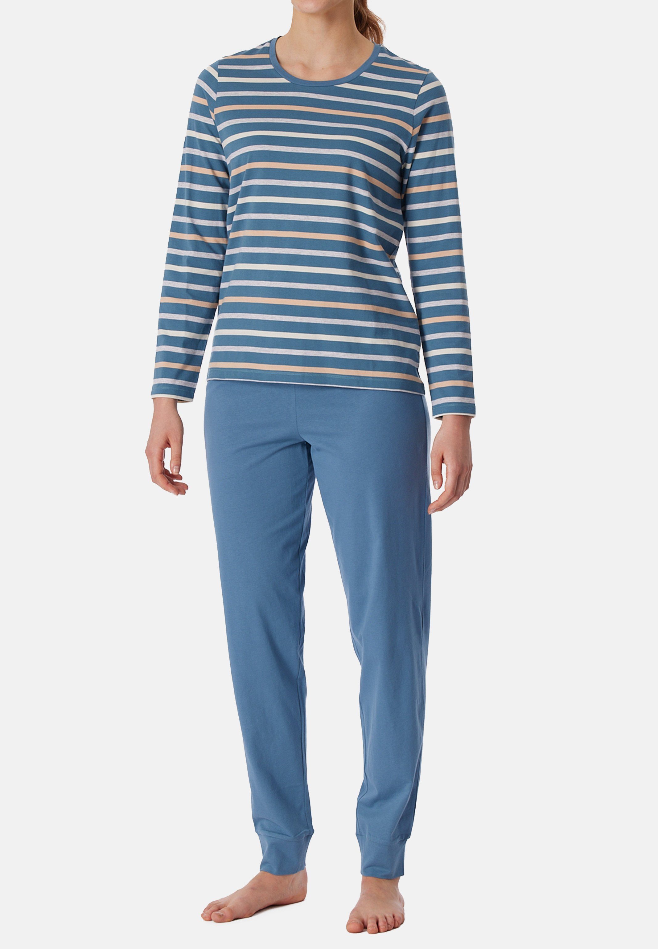 und Hose Essentials 2 - Baumwolle langer aus Pyjama Casual Schlafanzug Set tlg) (Set, Atmungsaktiv, - Langarm-Shirt Schiesser