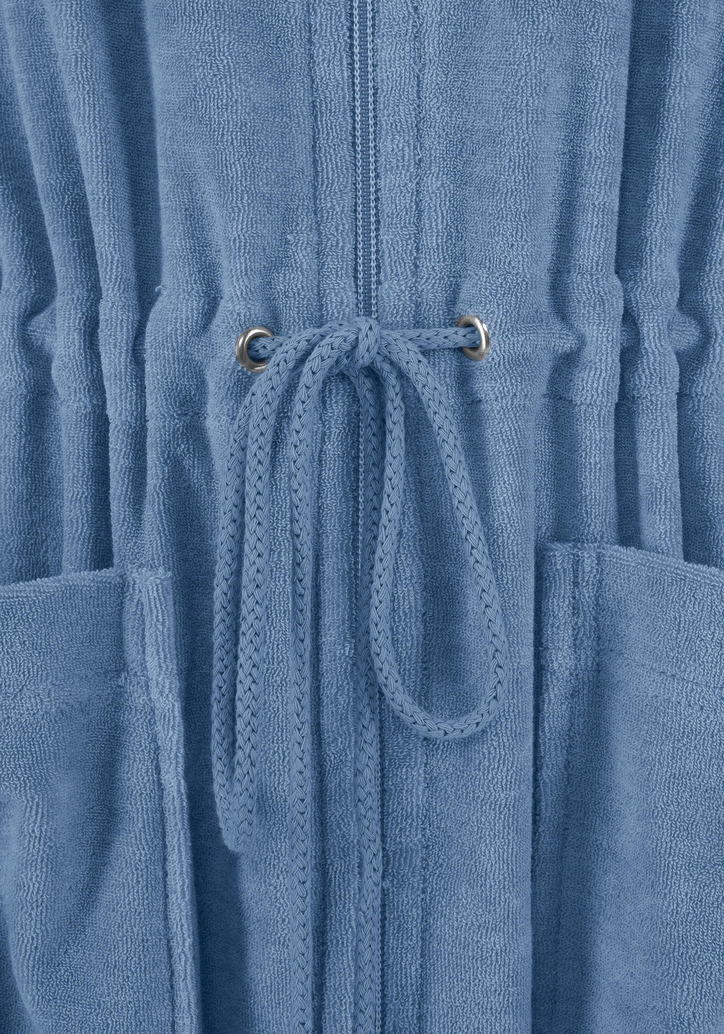 OTTO home Damenbademantel Nela, ideal für Sauna & Spa, Hotelbademantel, Morgenmantel, Kurzform, Leichtfrottee, Kapuze, Reißverschluss, einfarbig, kurz, mit Kordelzug & Taschen, XS-3XL