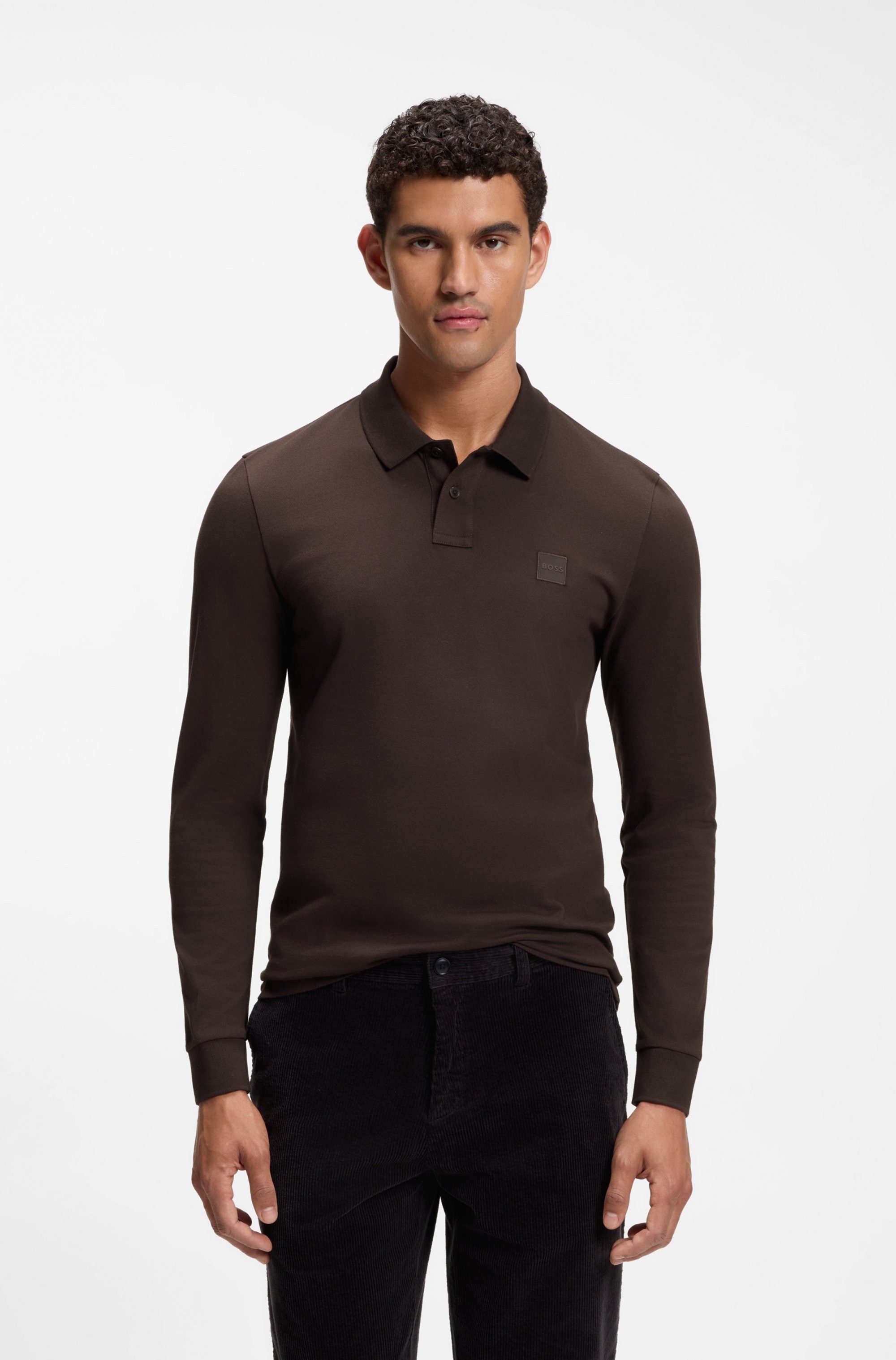 BOSS ORANGE Poloshirt Passerby Langarm Regular Fit Langarm Classic Stretch Pique Polo, pflegeleicht