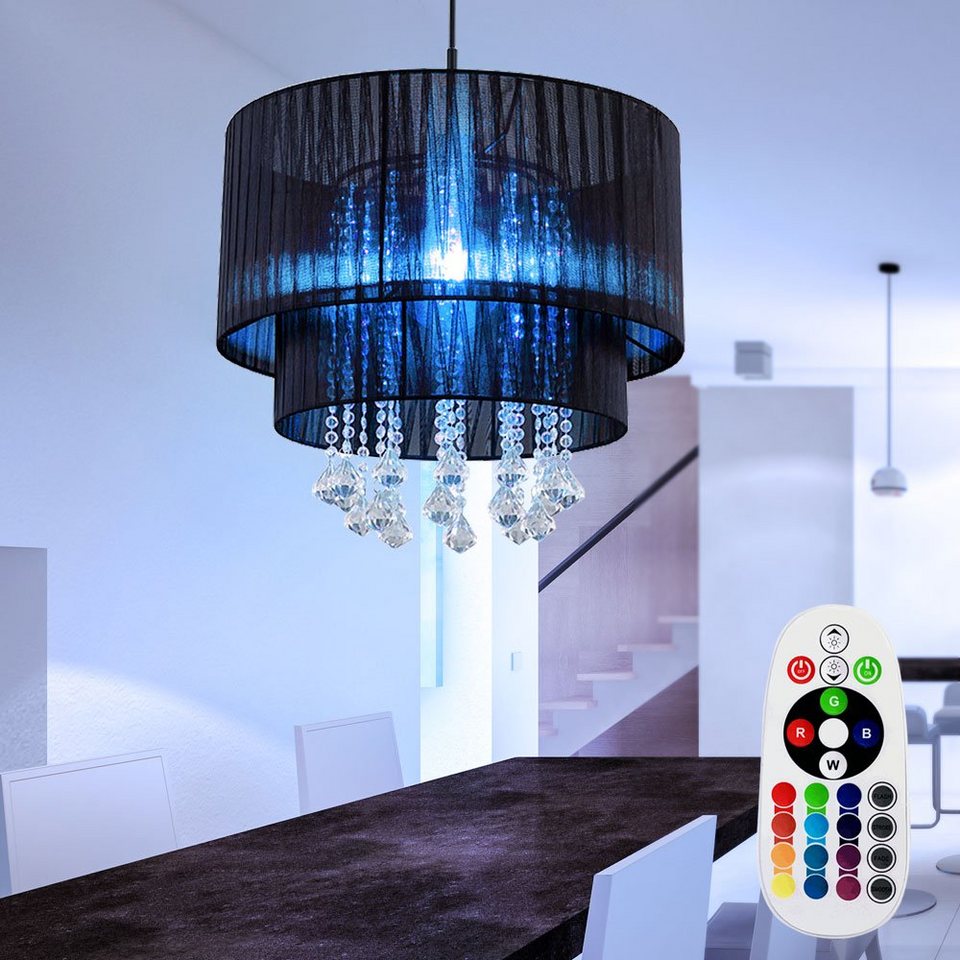 LED Pendelleuchte Wohnzimmer Farbwechsel Durchmesser 35 cm Kristalle Hängelampe 