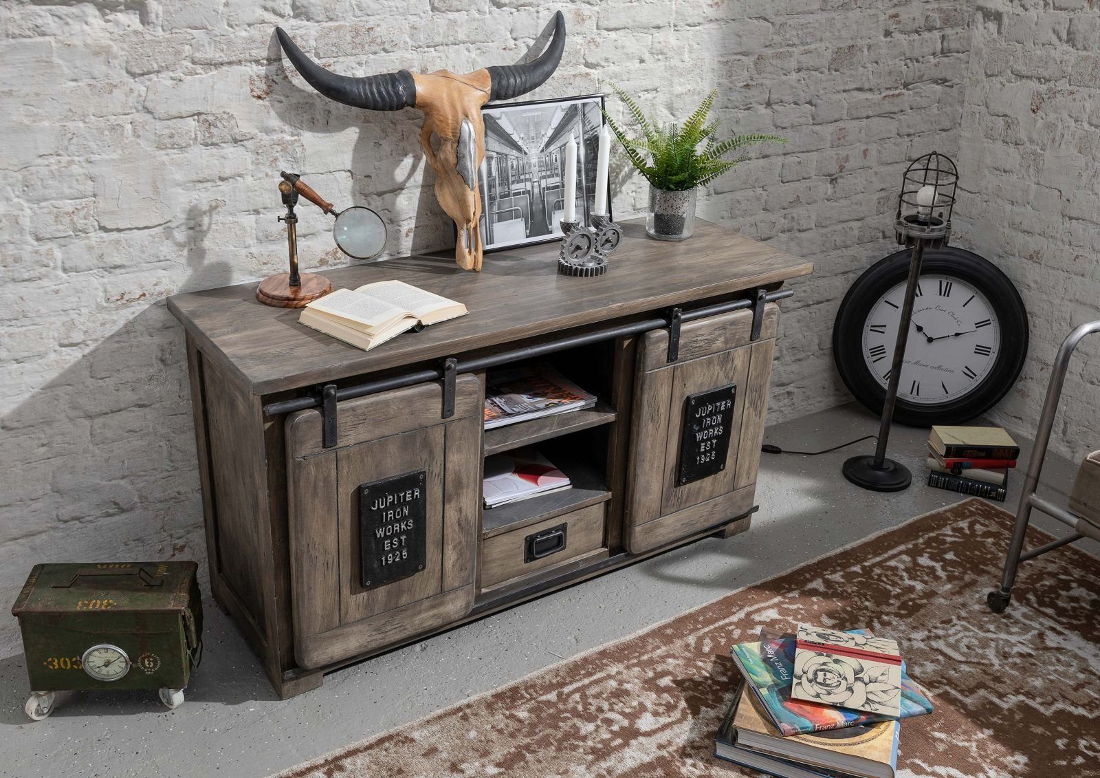 Massivmoebel24 Sideboard (Mango 128x45x70 grau lackiert günstig online kaufen