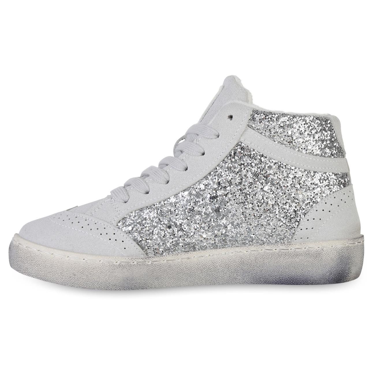 VAN HILL 841577 Sneaker Damen Sneaker High Schnürer Glitzer Freizeit Schnür günstig online kaufen