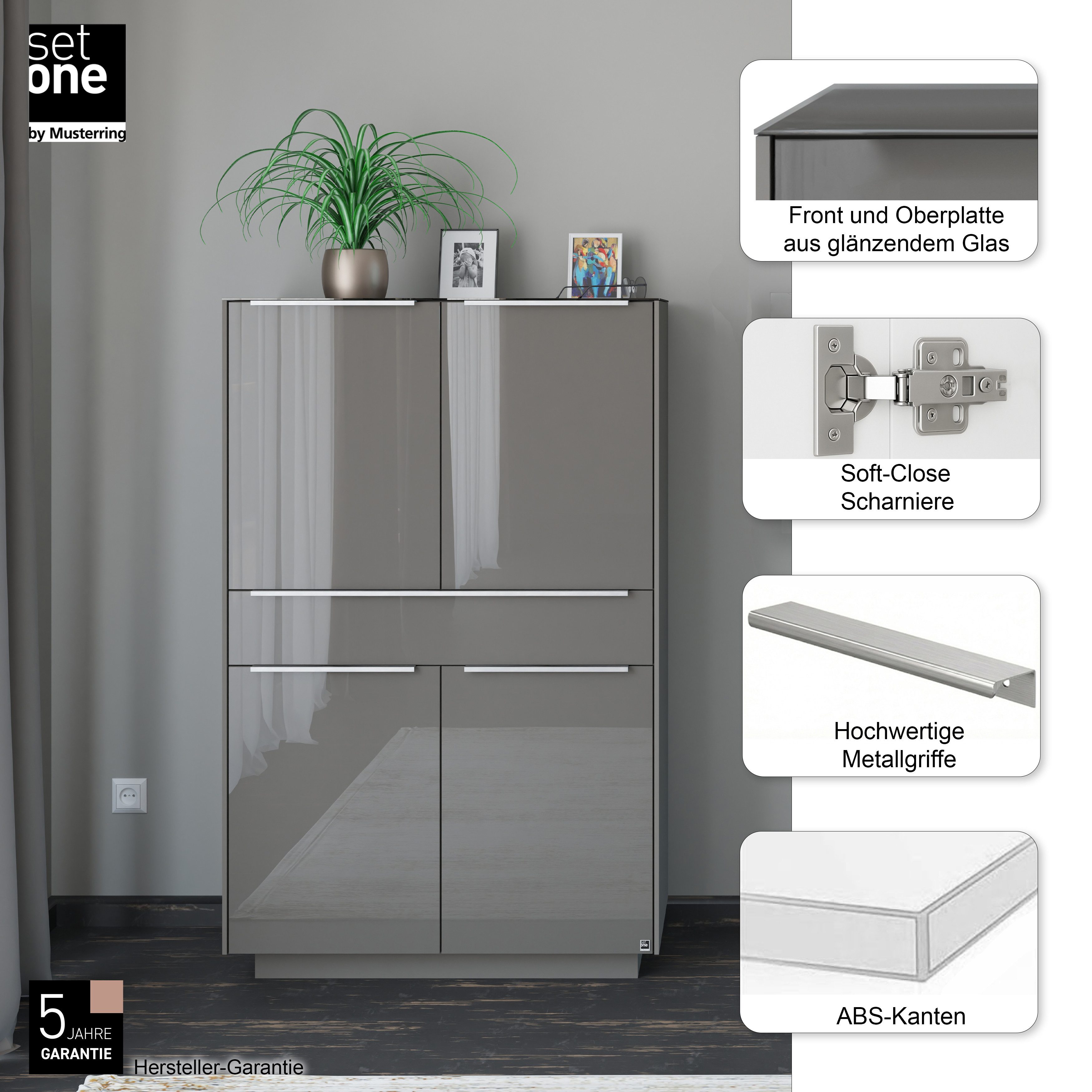 set one by Musterring Highboard Reno (1 St), Mit Sockel in diversen Farben, 148 cm Höhe & Farbauswahl