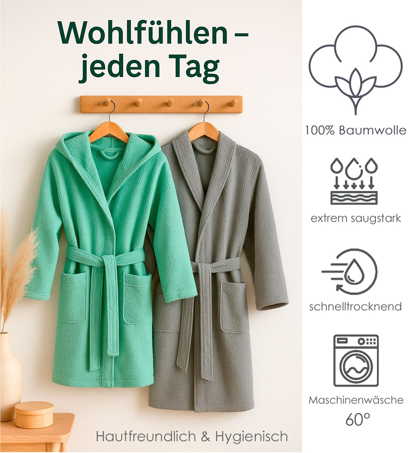 heimtexland Bademantel Bademantel Waffelpique schnelltrocknend Baumwolle, M günstig online kaufen