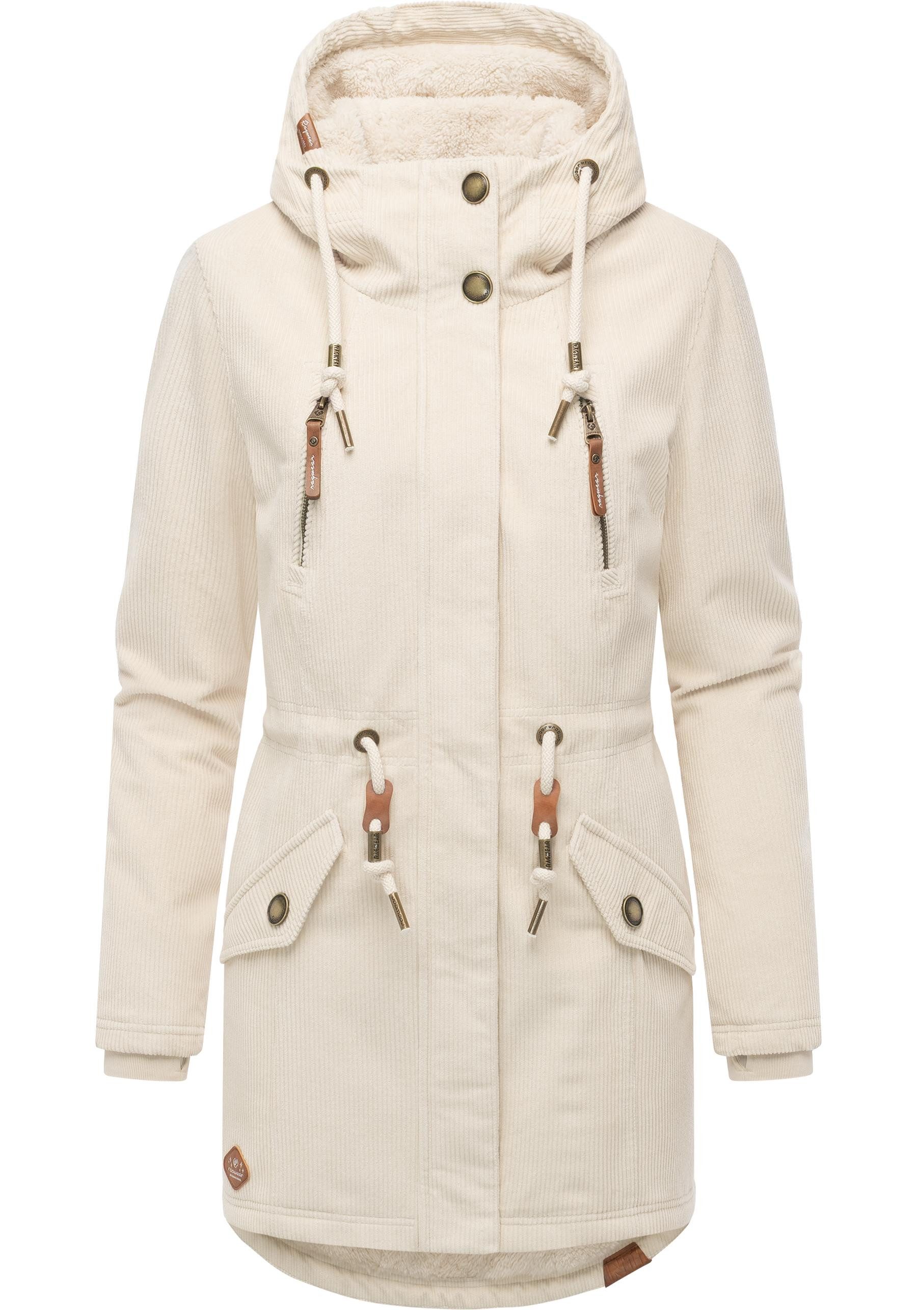 Ragwear Kurzmantel Ellsie Cordy YOUMODO Warmer Winterparka Kordmantel mit Taillenzugkordeln