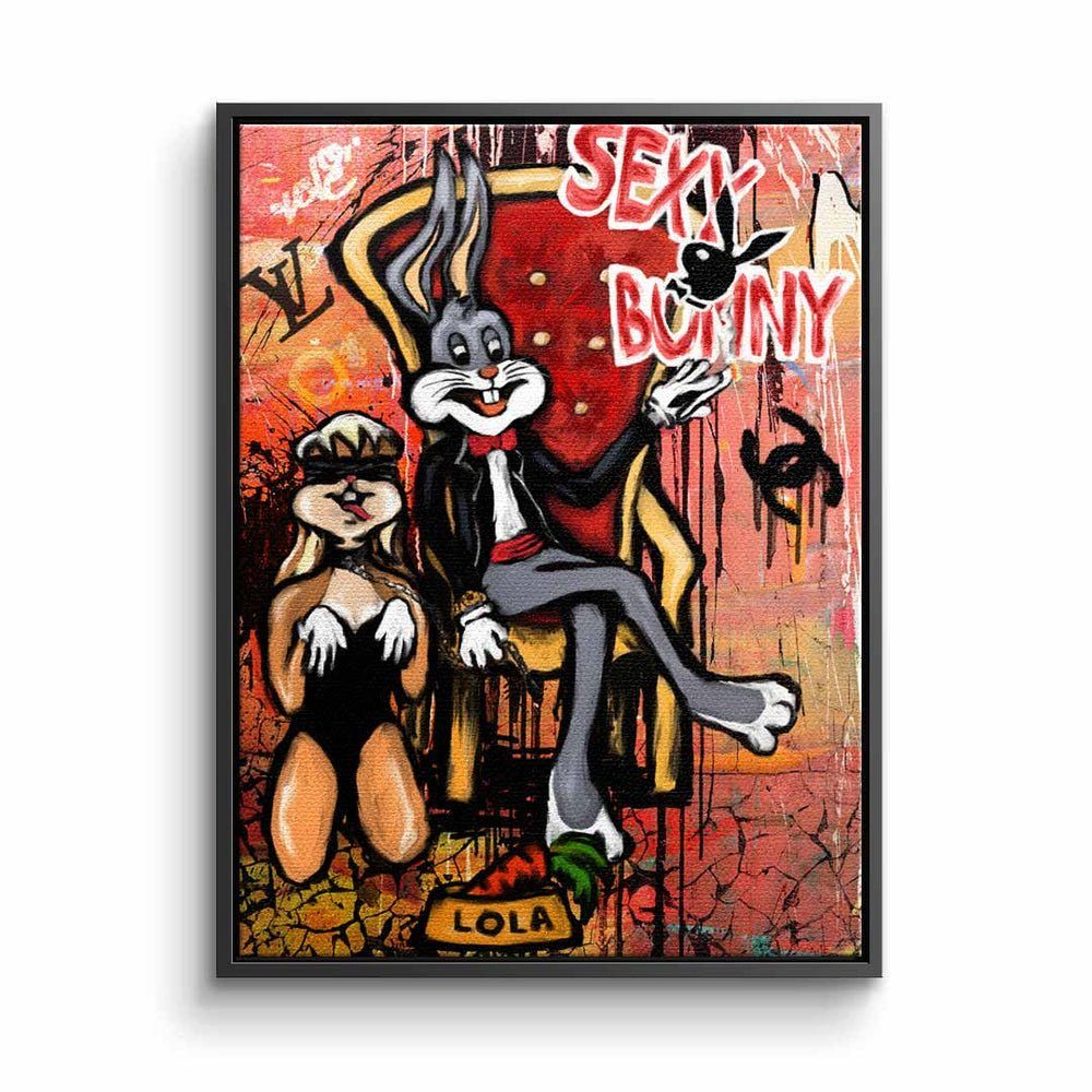 DOTCOMCANVAS® Leinwandbild, Leinwandbild Sexy Lola Lola Bunny Bugs Bunny Playboy Pop Art mit premi schwarzer Rahmen