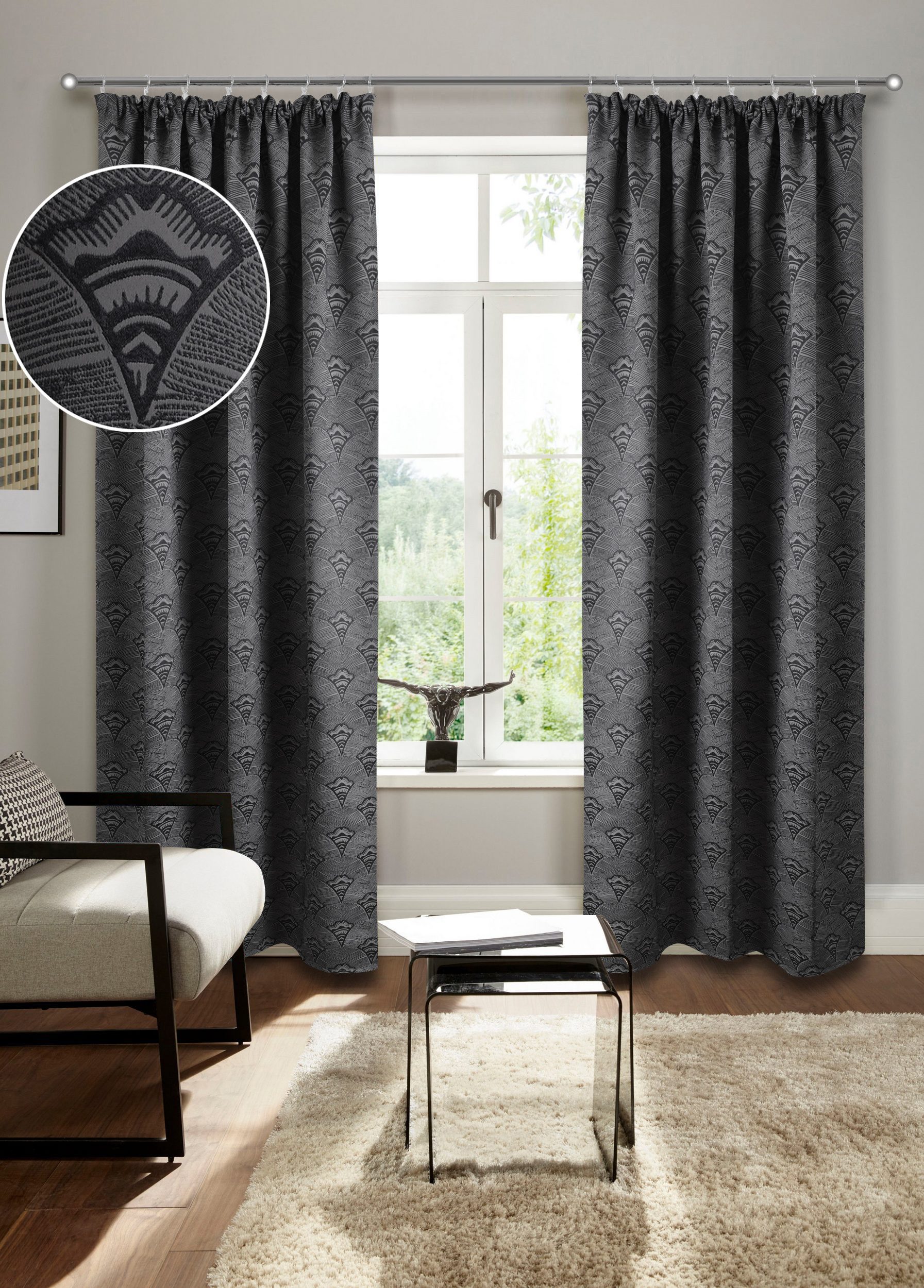 Bruno Banani Verdunkelungsvorhang Alessio (1 St), Kräuselband, verdunkelnd, Polyester, Elegantes Muster, Jacquard, verdunkelnder Vorhang, blickdicht,modern