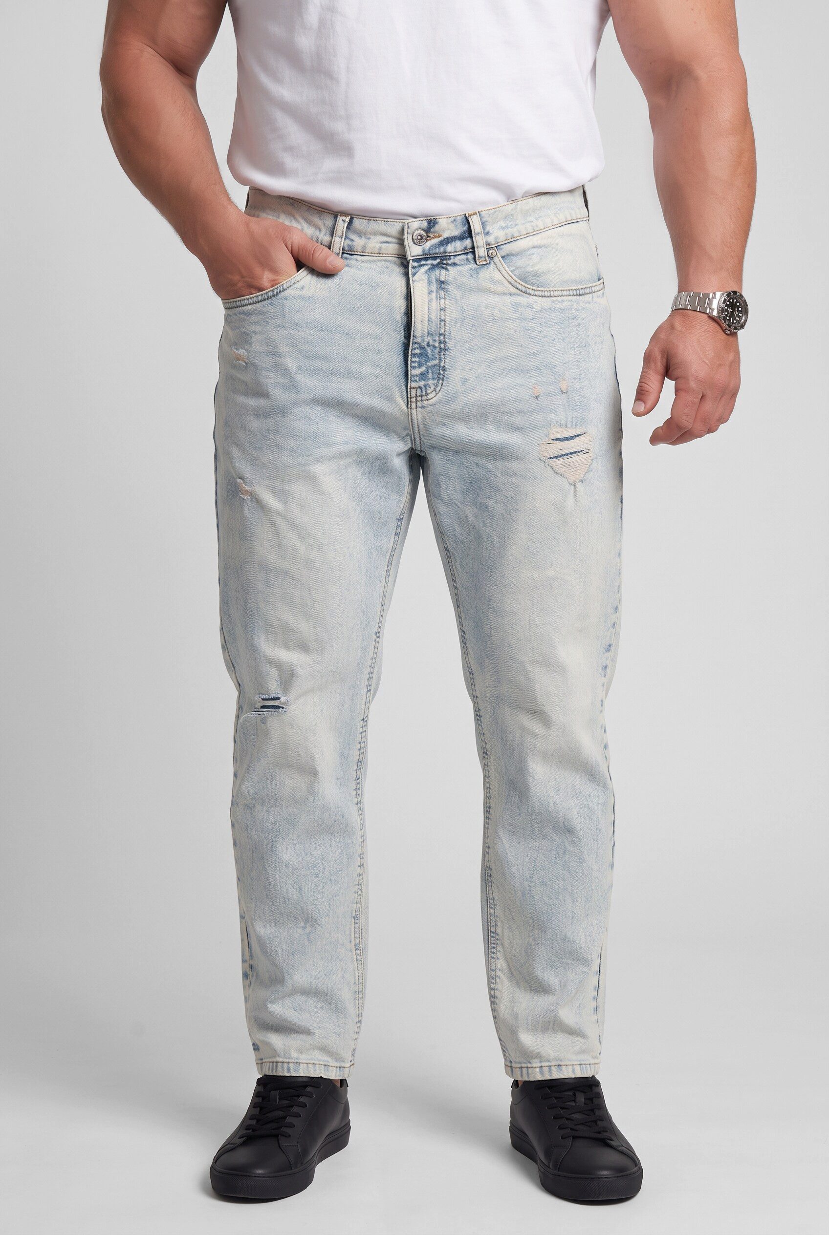 Men Plus 5-Pocket-Jeans Jeans Denim Tapered Loose Fit Destroys 5-Pocket
