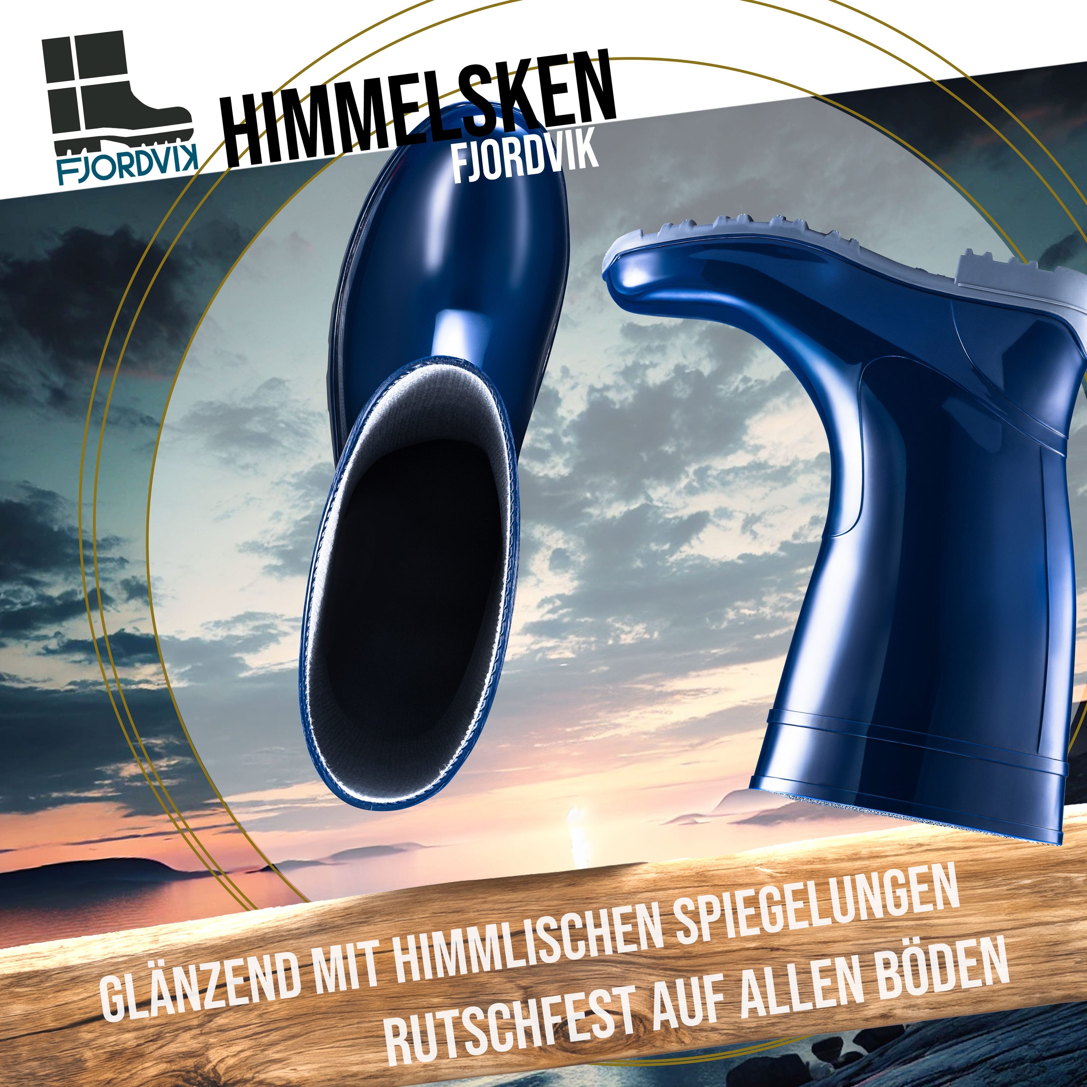 Fjordvik Himmelsken Regenboots Hochglanz-Optik 40 Blau Gummistiefel Perfekt für die Stadt Spaziergänge Gassigehen – Bild 4 von 5